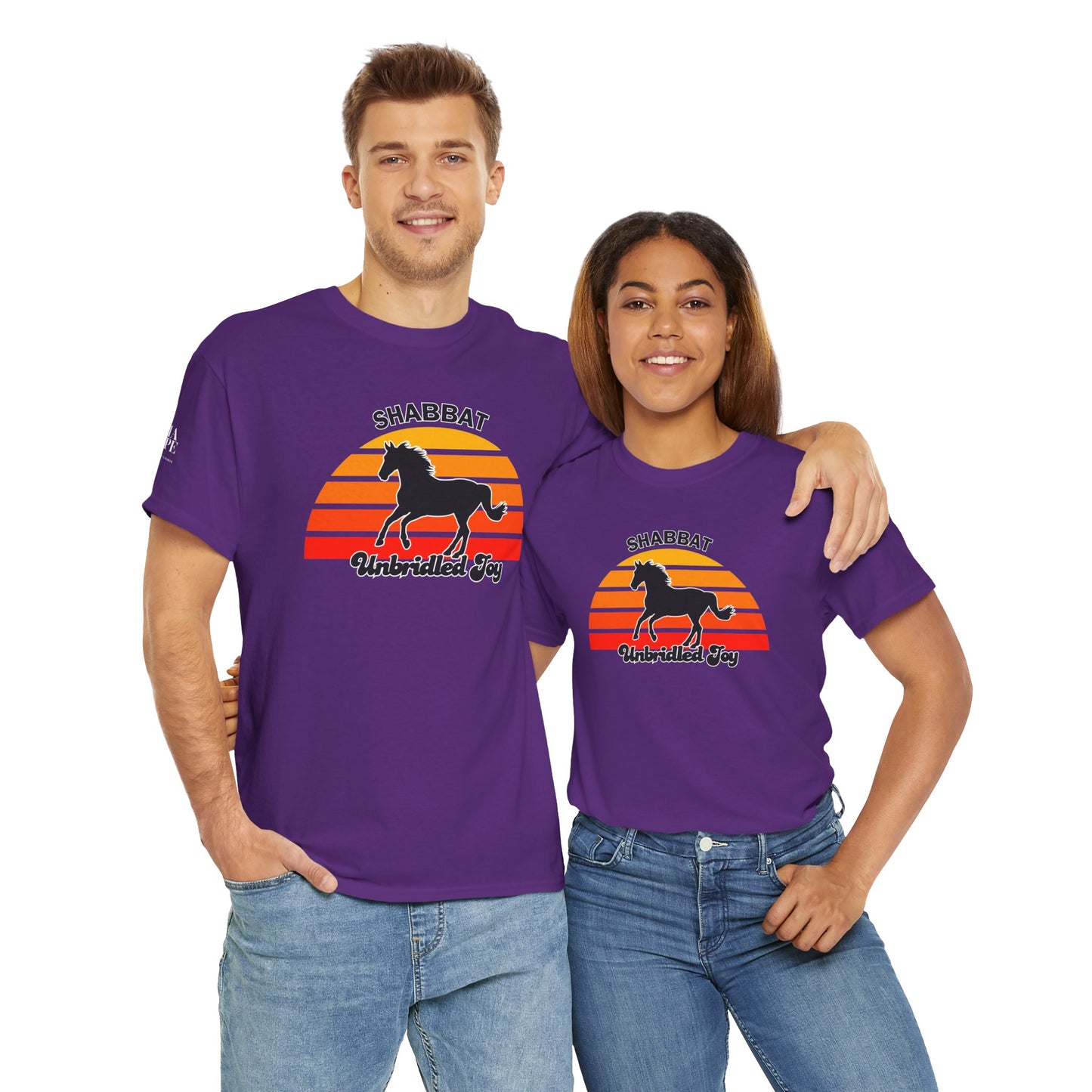 Shabbat Unbridled Joy Tee — Retro Horse Sabbath Sunset T‑Shirt