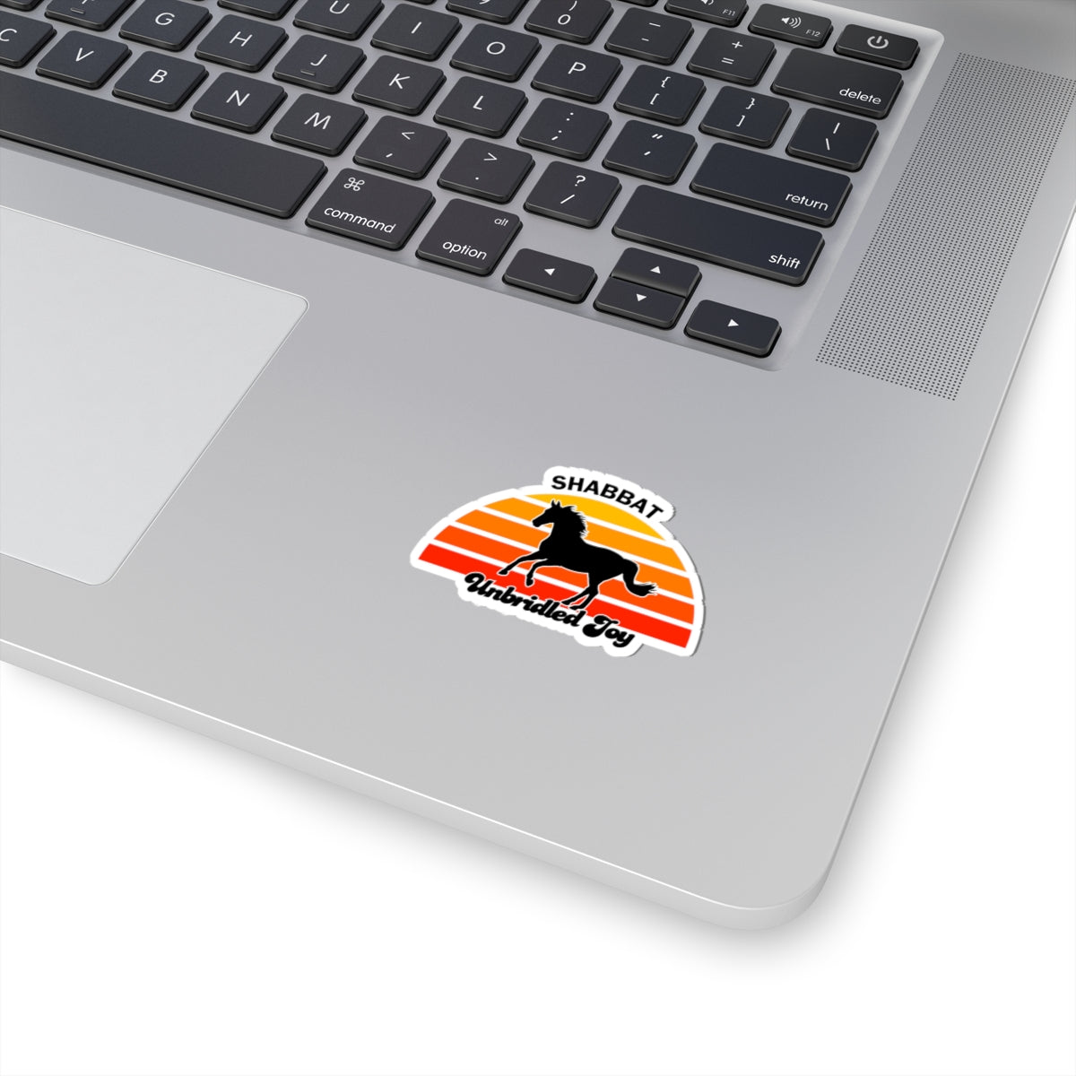 Shabbat Unbridled Joy Sticker — Retro Sunset Horse Kiss-Cut Sticker