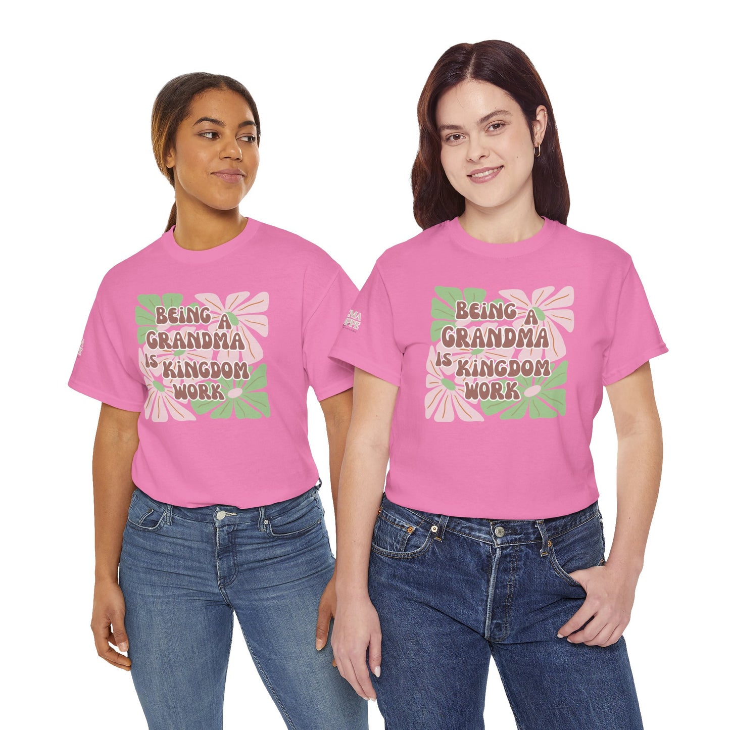Being A Grandma Is Kingdom Work T-Shirt — Floral Retro Grandmother Appreciation Gift