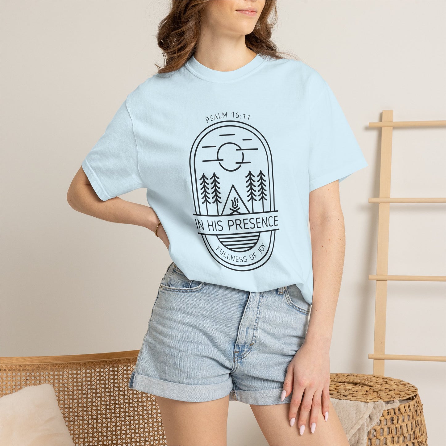 In His Presence T-Shirt — Psalm 16:11 Bible Verse Nature Comfort Colors Cotton Shirt