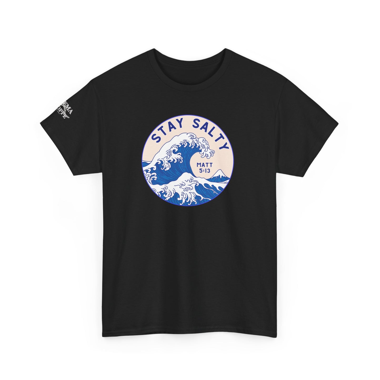 Stay Salty Surf T-Shirt — Coastal Wave Graphic with Matthew 5:13 (Hokusai-Inspired)