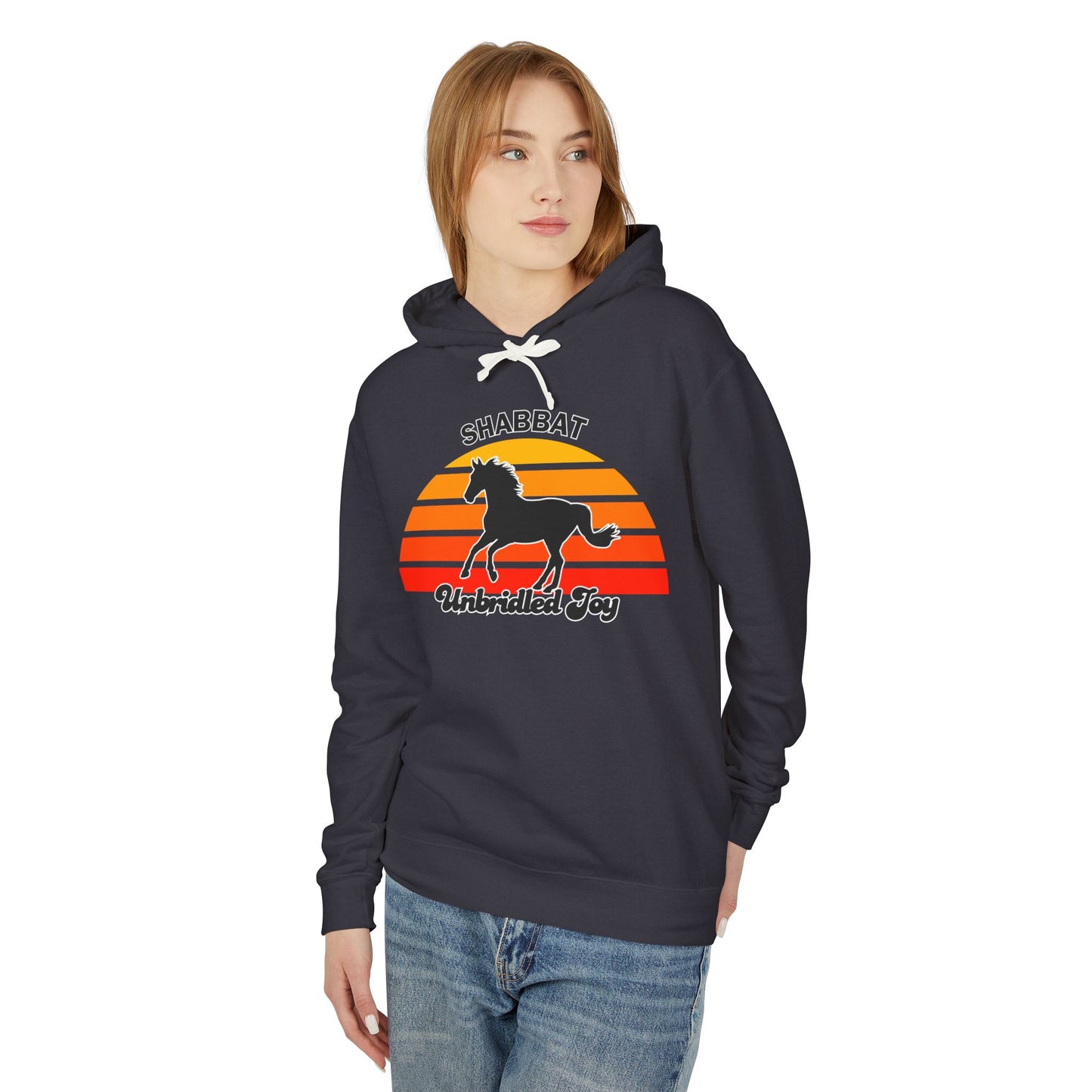 Shabbat Unbridled Joy Hoodie — Retro Sunset Horse Hooded Sweatshirt