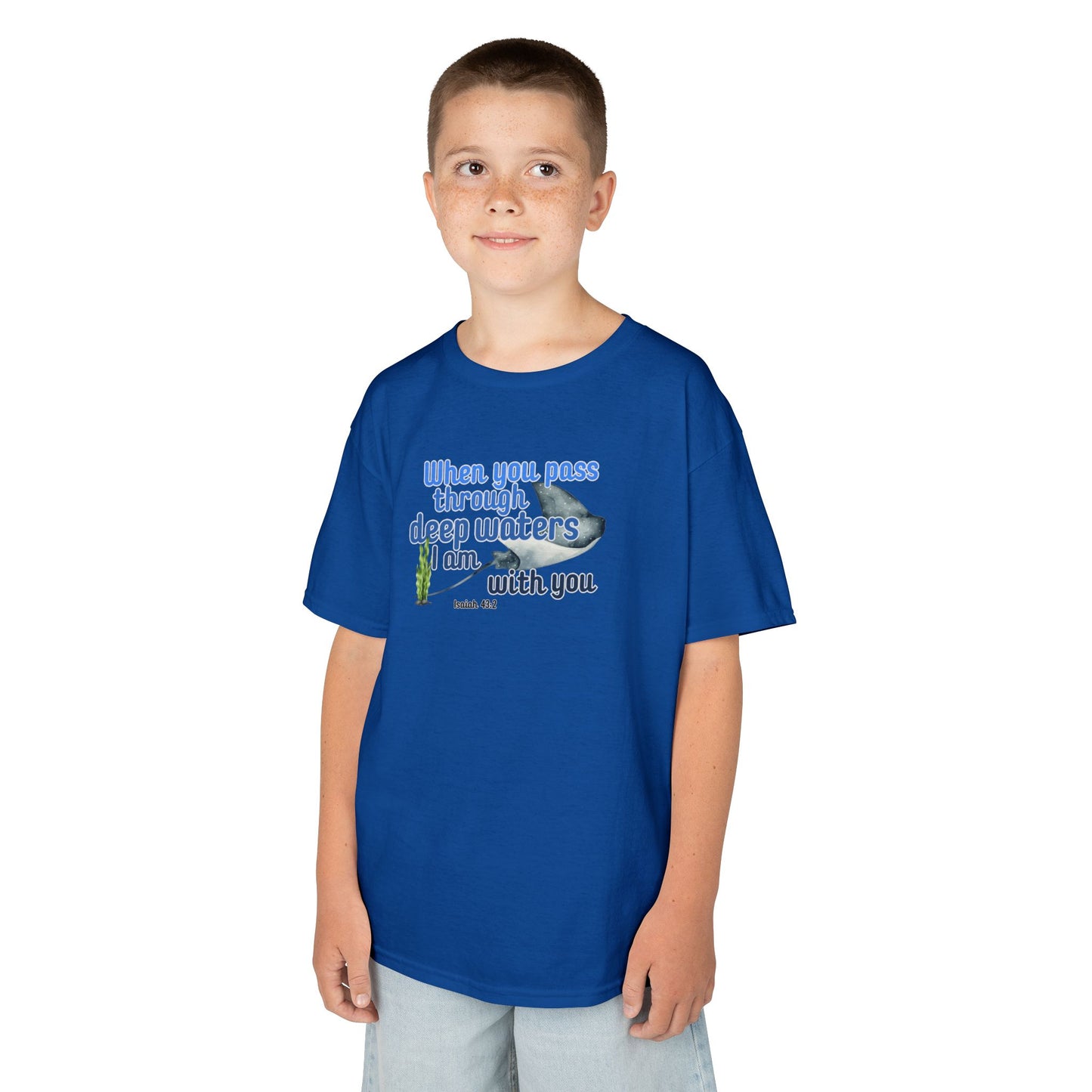 "When you pass through deep waters I am with you" Stingray Bible Verse Shirt Kid's Shirt