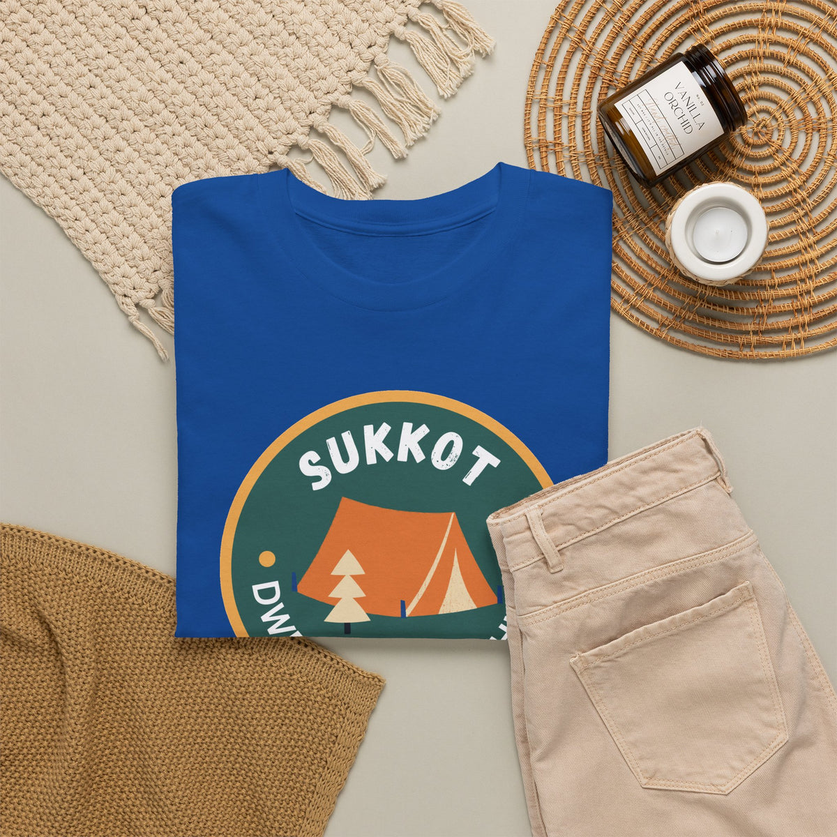 Sukkot Camping Tee — “Dwell With Yeshua” Biblical Feast T‑Shirt