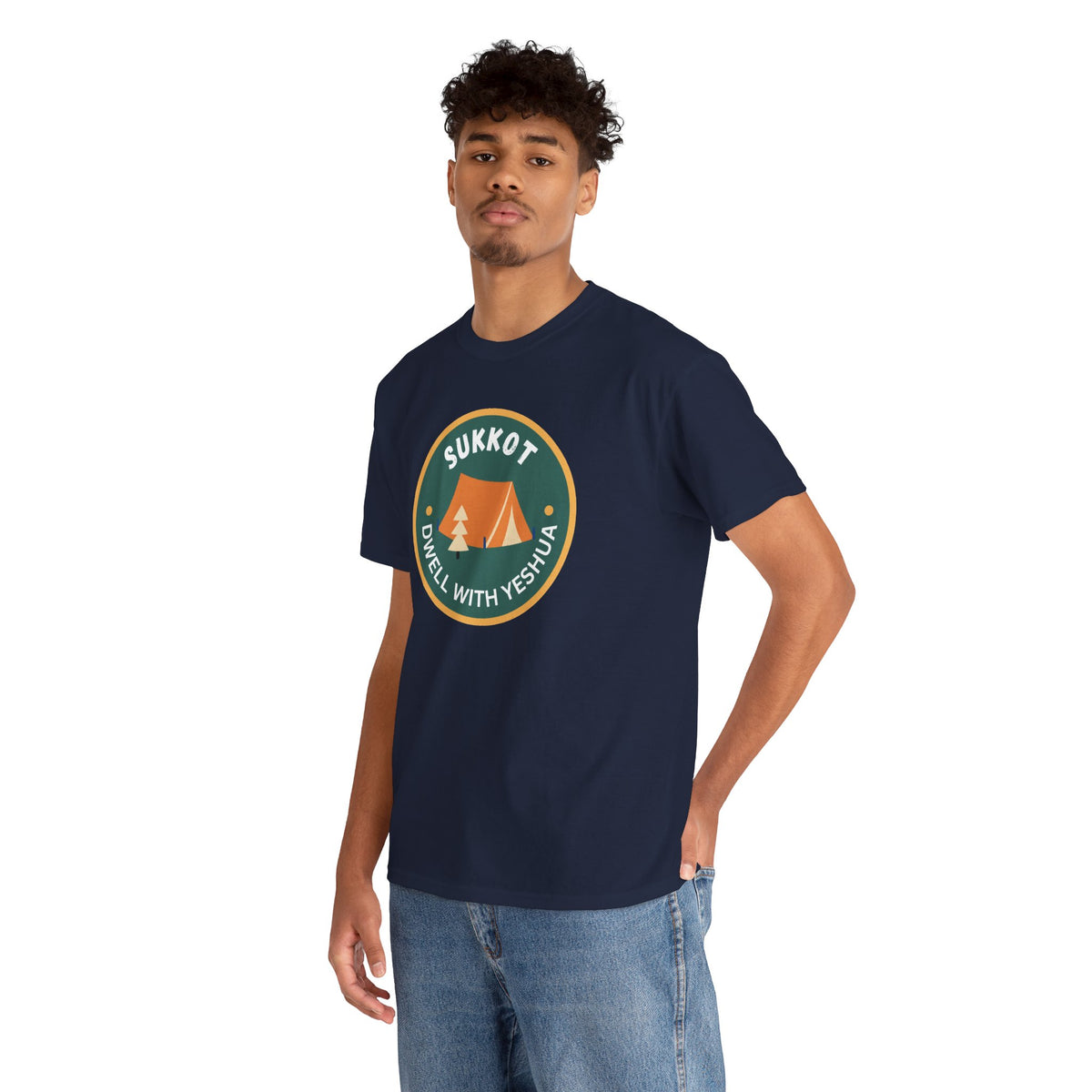 Sukkot Camping Tee — “Dwell With Yeshua” Biblical Feast T‑Shirt