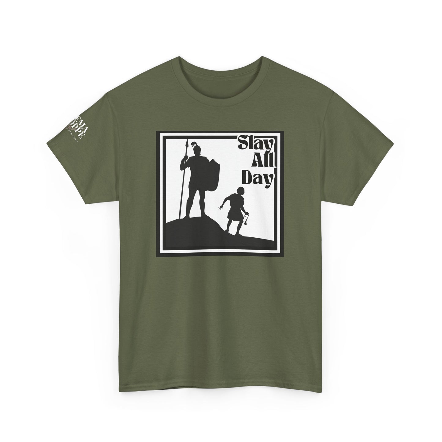 Slay All Day David and Goliath Unisex Heavy Cotton T-Shirt Biblical Humor Tee