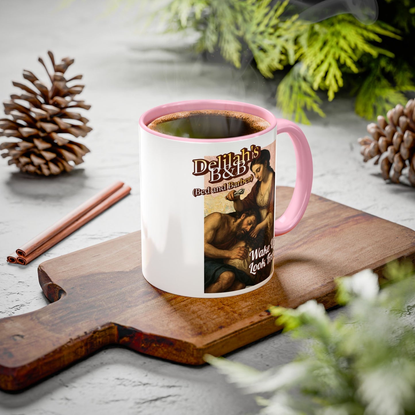 Funny Vintage Sampson Delilah's B&B Coffee Mug Bible Humor