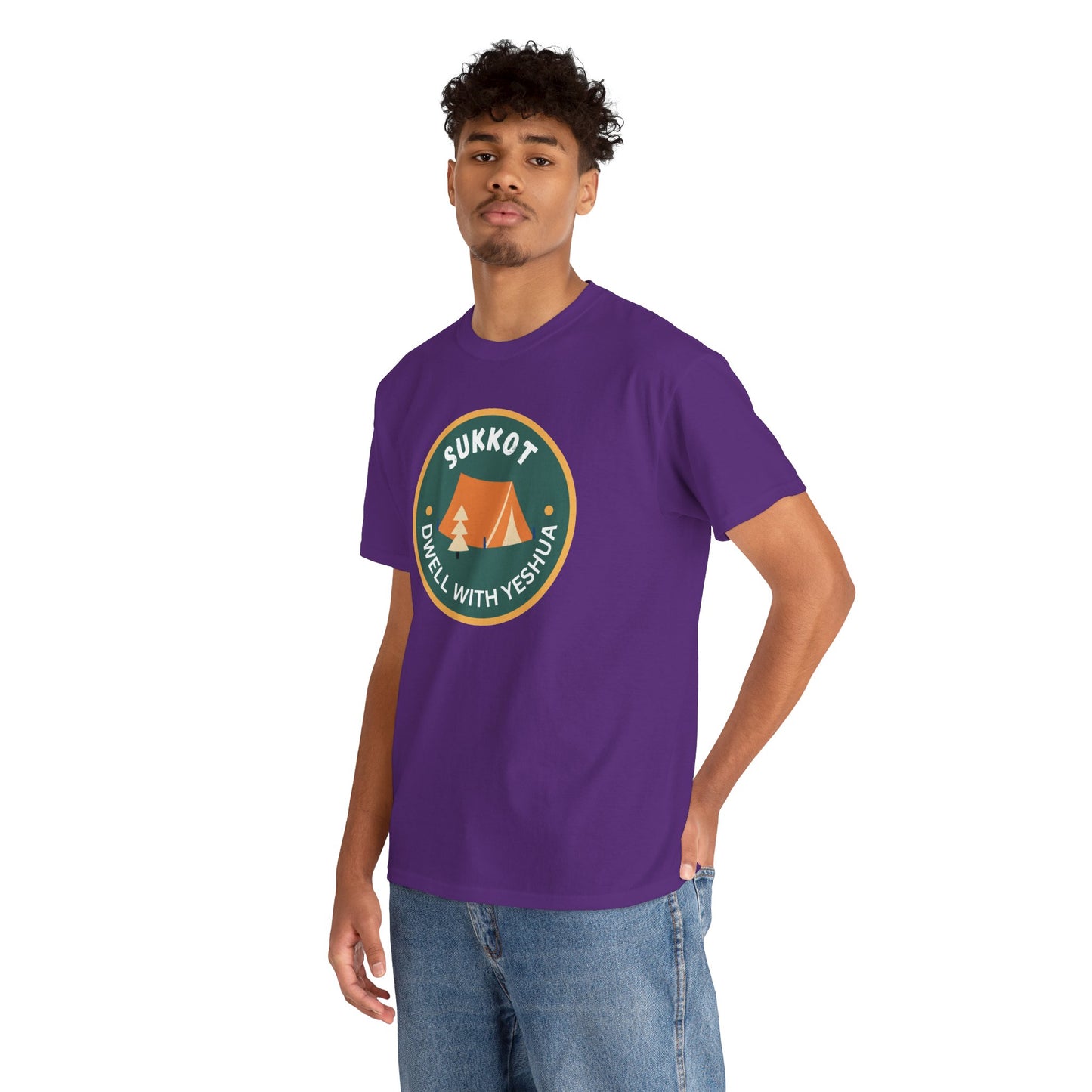 Sukkot Camping Tee — “Dwell With Yeshua” Biblical Feast T‑Shirt