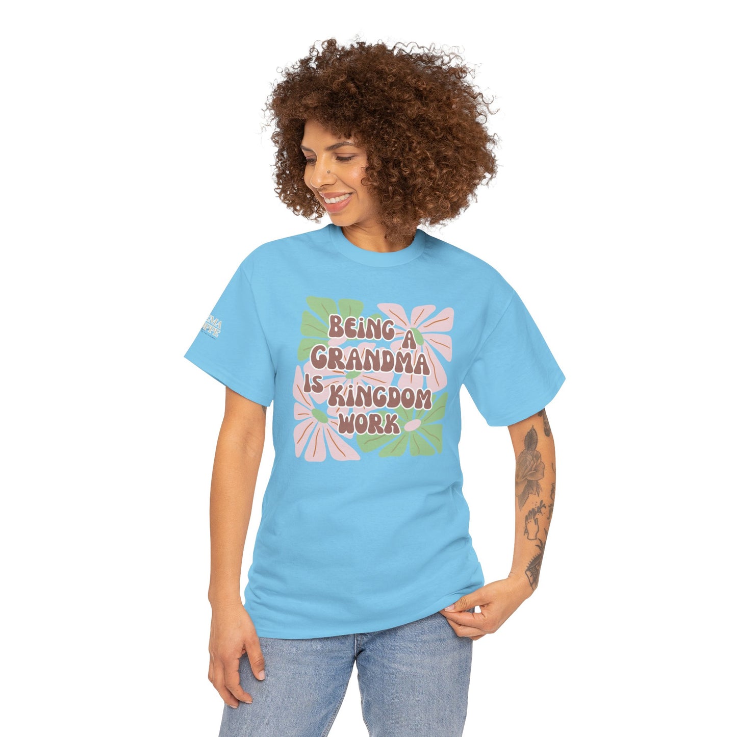 Being A Grandma Is Kingdom Work T-Shirt — Floral Retro Grandmother Appreciation Gift