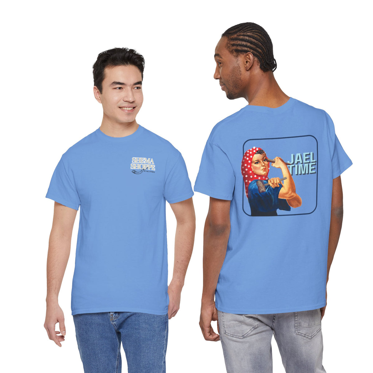 'Jael Time' Humorous Bible Story T-Shirt with Tent Peg and Hammer Design Cotton Tee