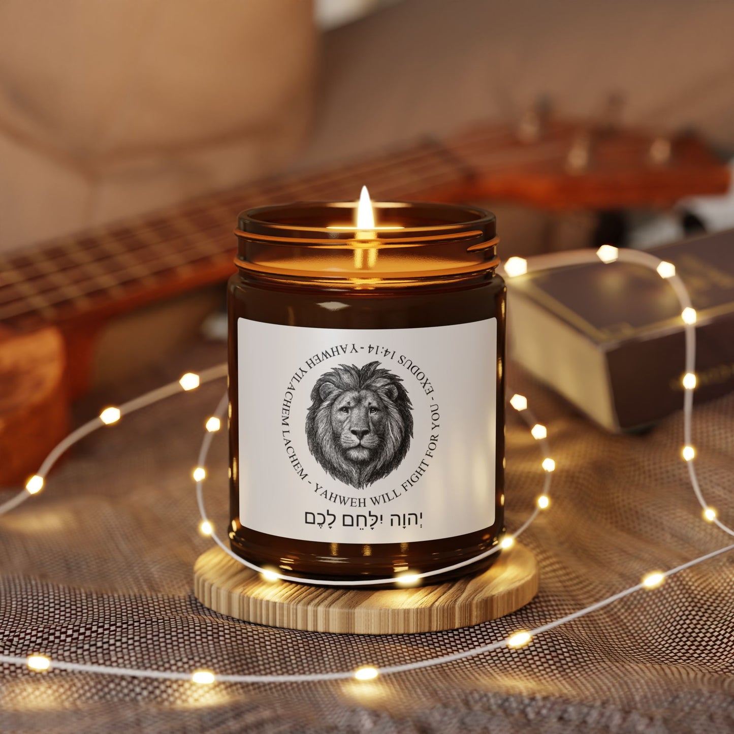 Amber Jar Soy Candle Yahweh Will Fight For You Lion Emblem Scented Candle (Multi-Size, Aromatherapy)