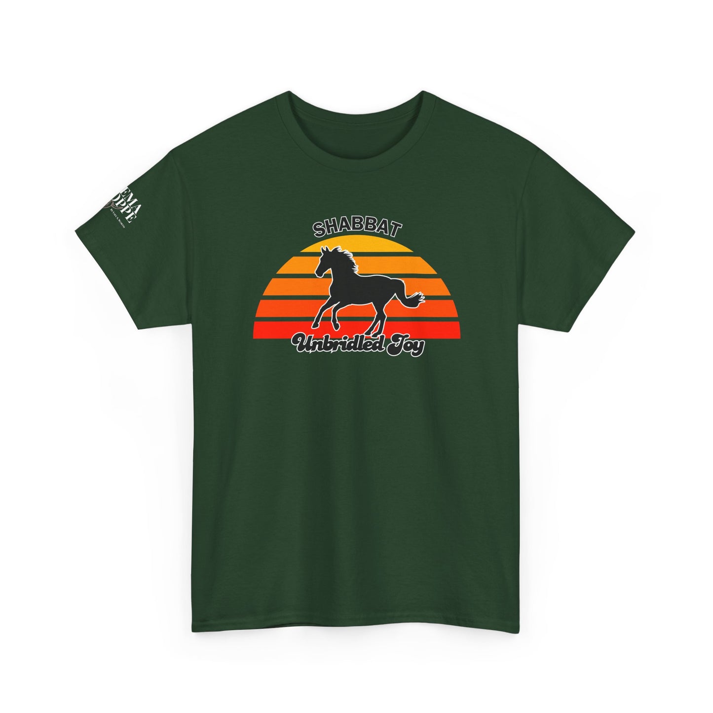 Shabbat Unbridled Joy Tee — Retro Horse Sabbath Sunset T‑Shirt