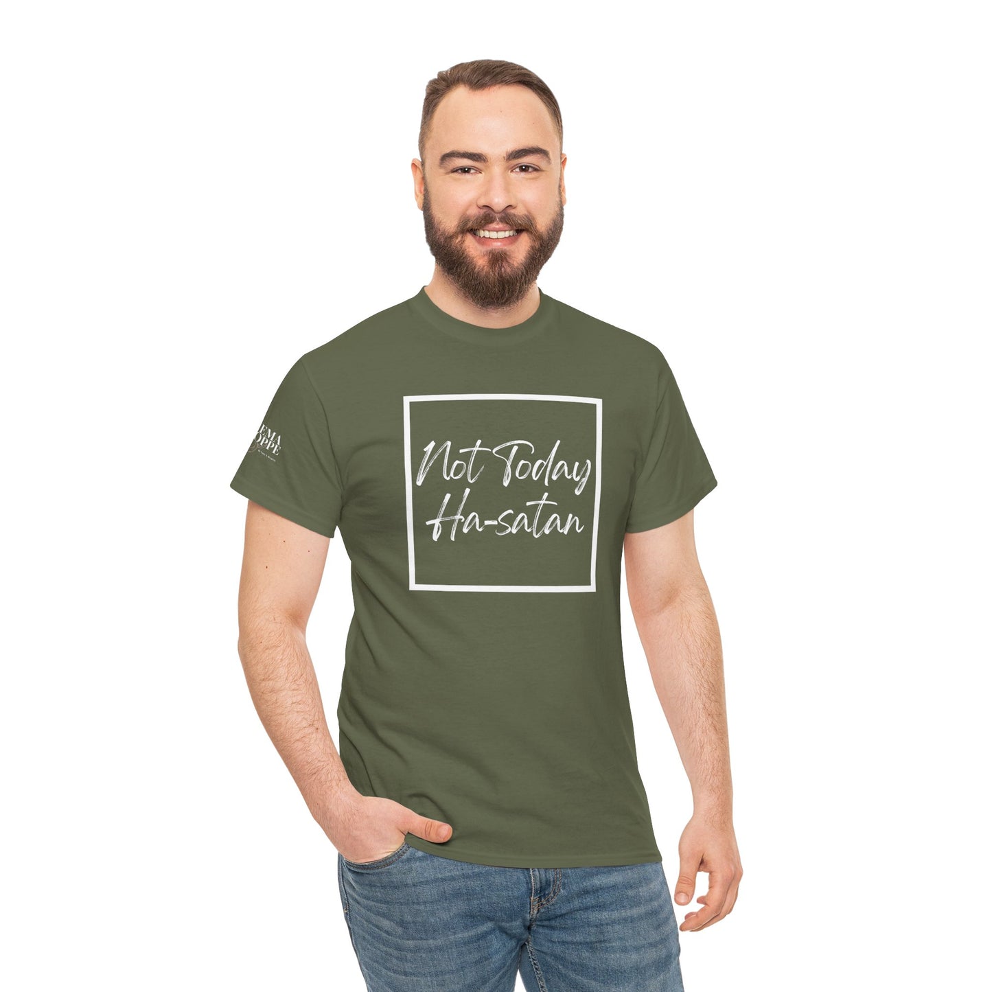 "Not Today Ha-satan" Cotton Tee Minimal Script Graphic Tee