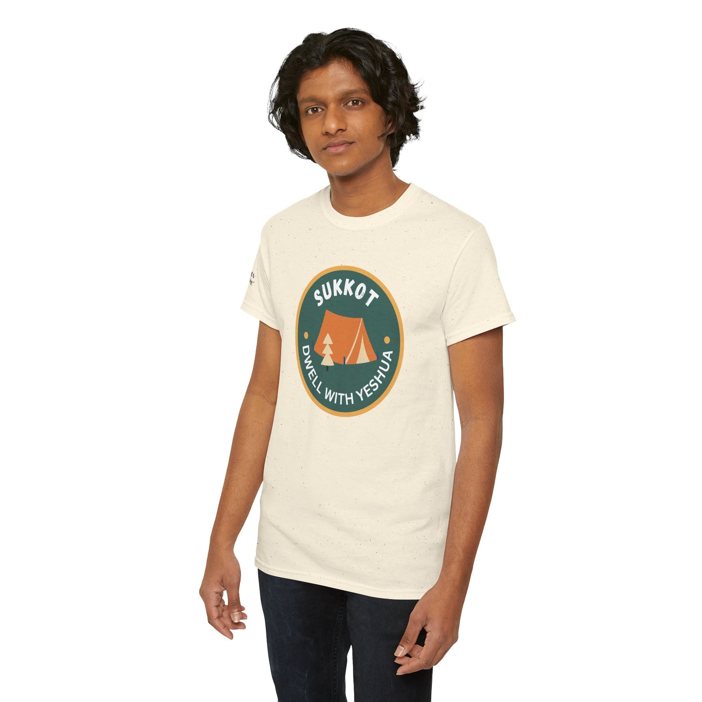 Sukkot Camping Tee — “Dwell With Yeshua” Biblical Feast T‑Shirt