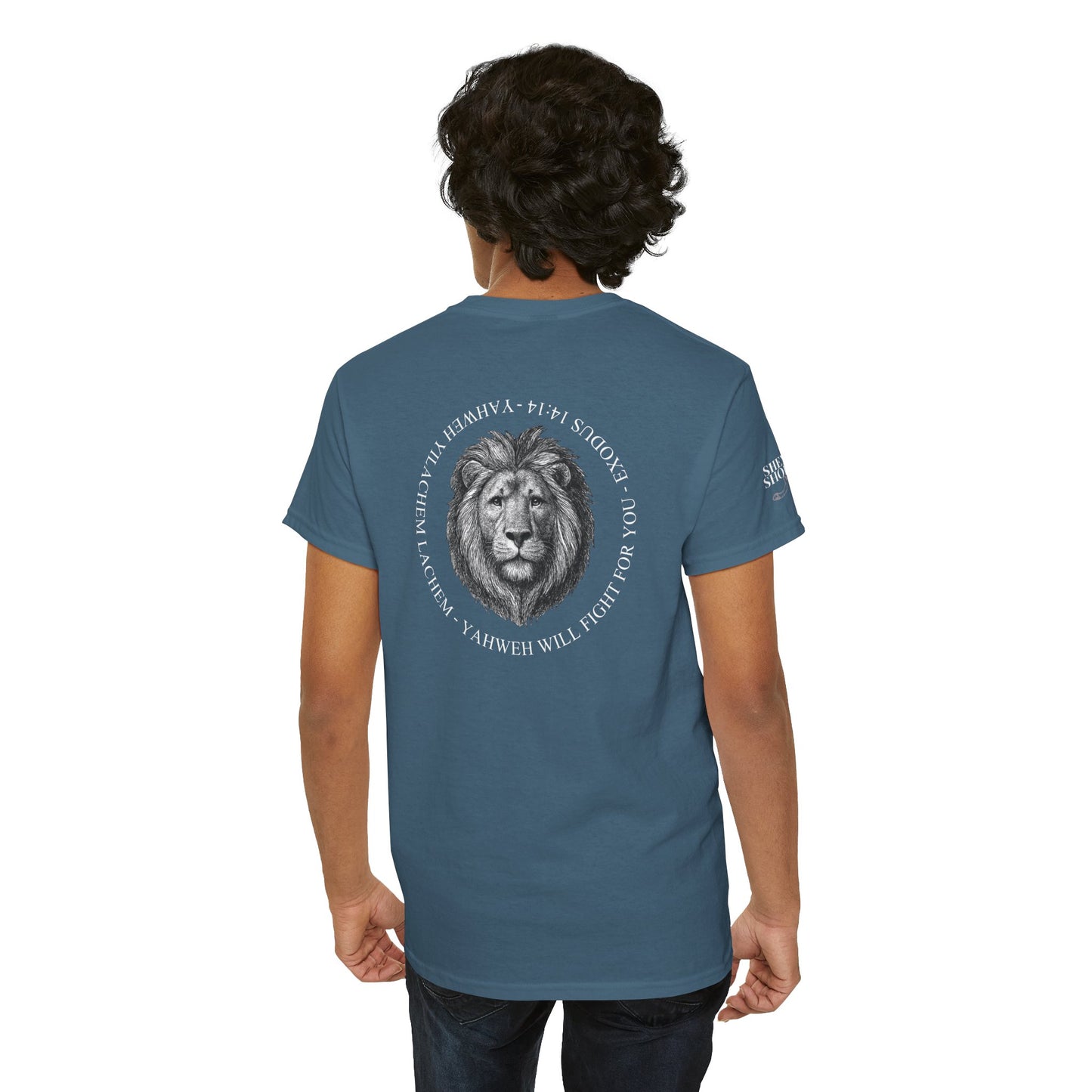 Hebrew Lion Tee — "Yahweh Yilachem Lachem" Inspirational Scripture Shirt Exodus 14:14