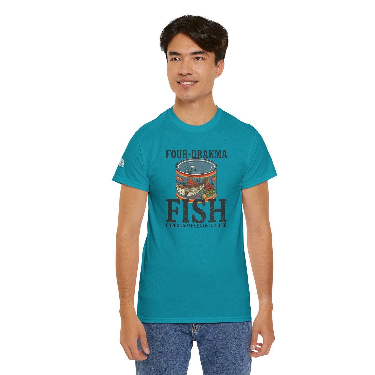Vintage Four-Drachma Fish Co Matthew 17:24-27 Unisex Tee for Fishermen and Bible Enthusiasts