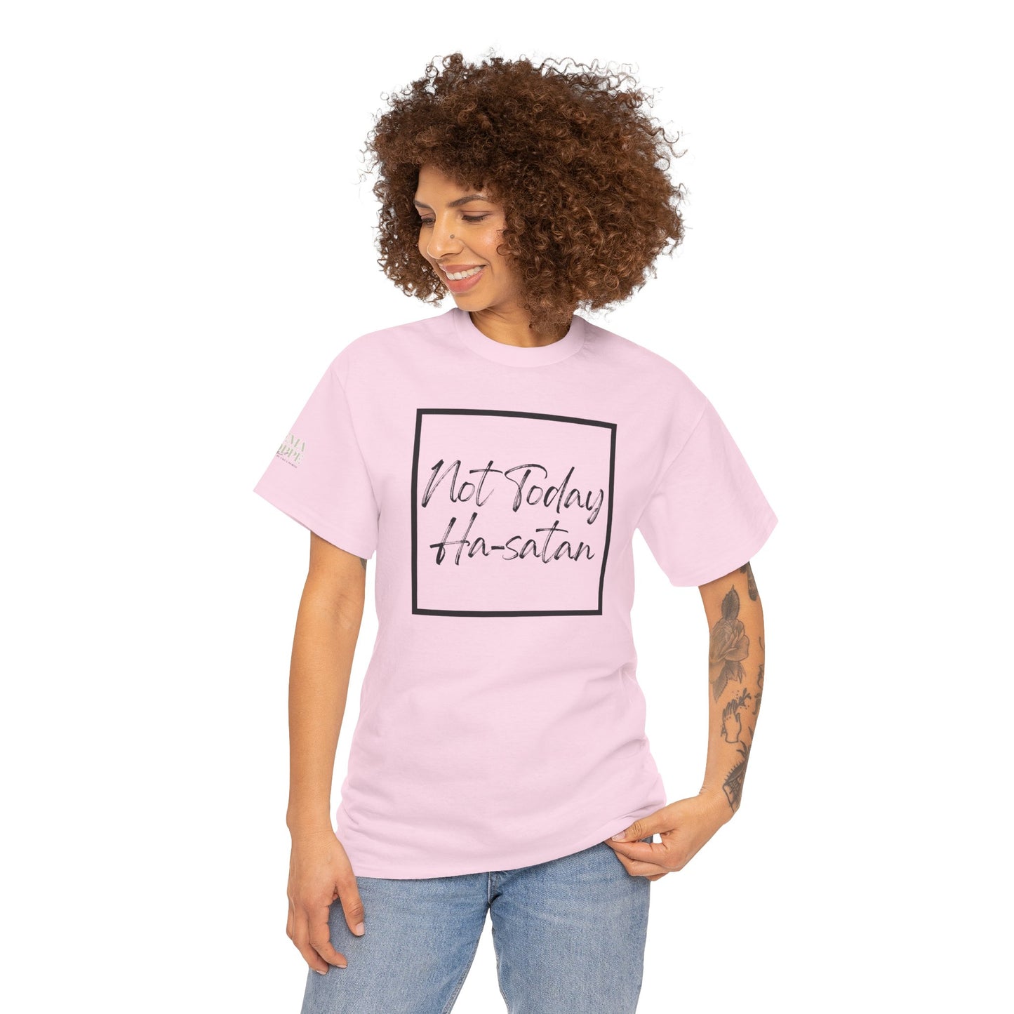 "Not Today Ha-satan" Cotton Tee Minimal Script Graphic Tee