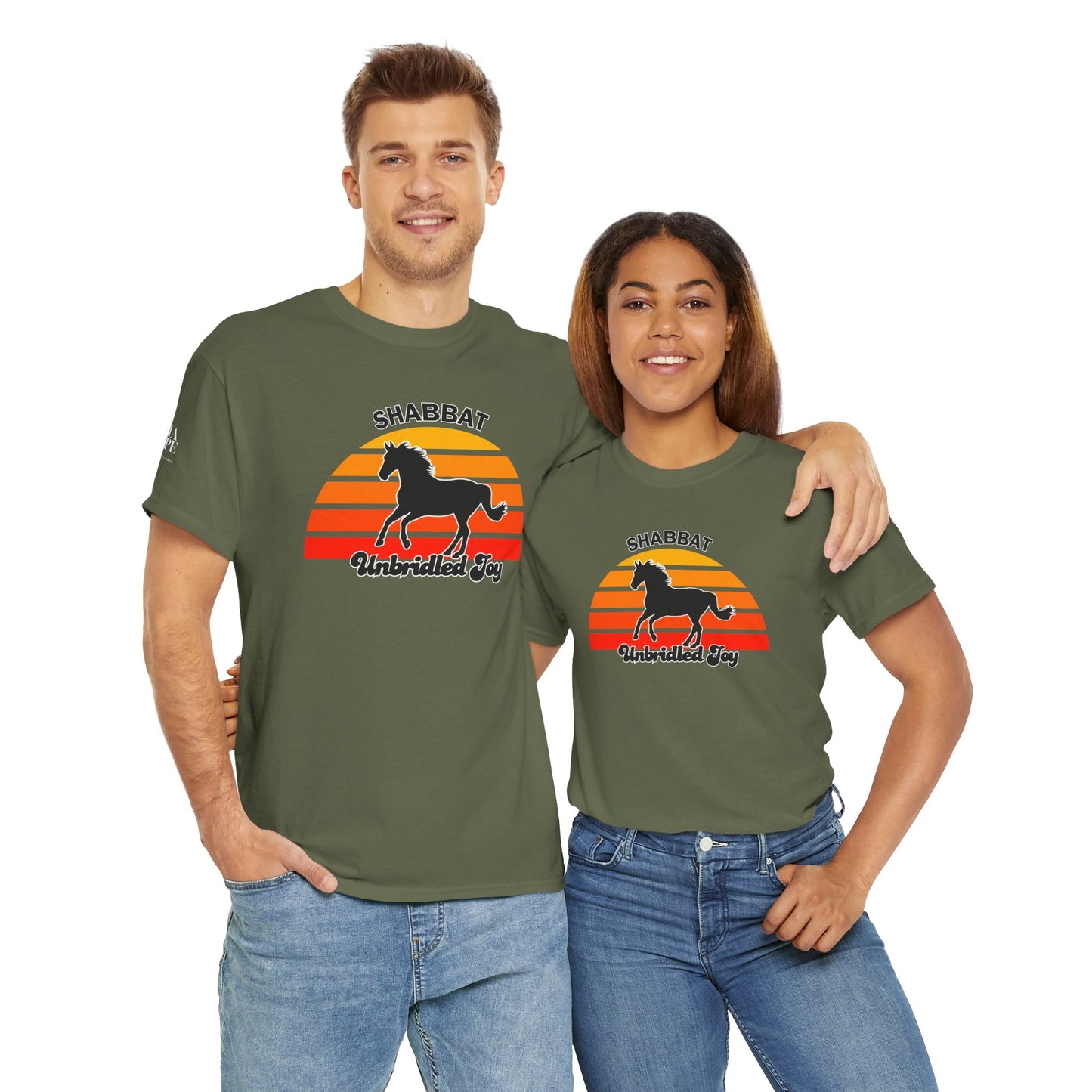 Shabbat Unbridled Joy Tee — Retro Horse Sabbath Sunset T‑Shirt