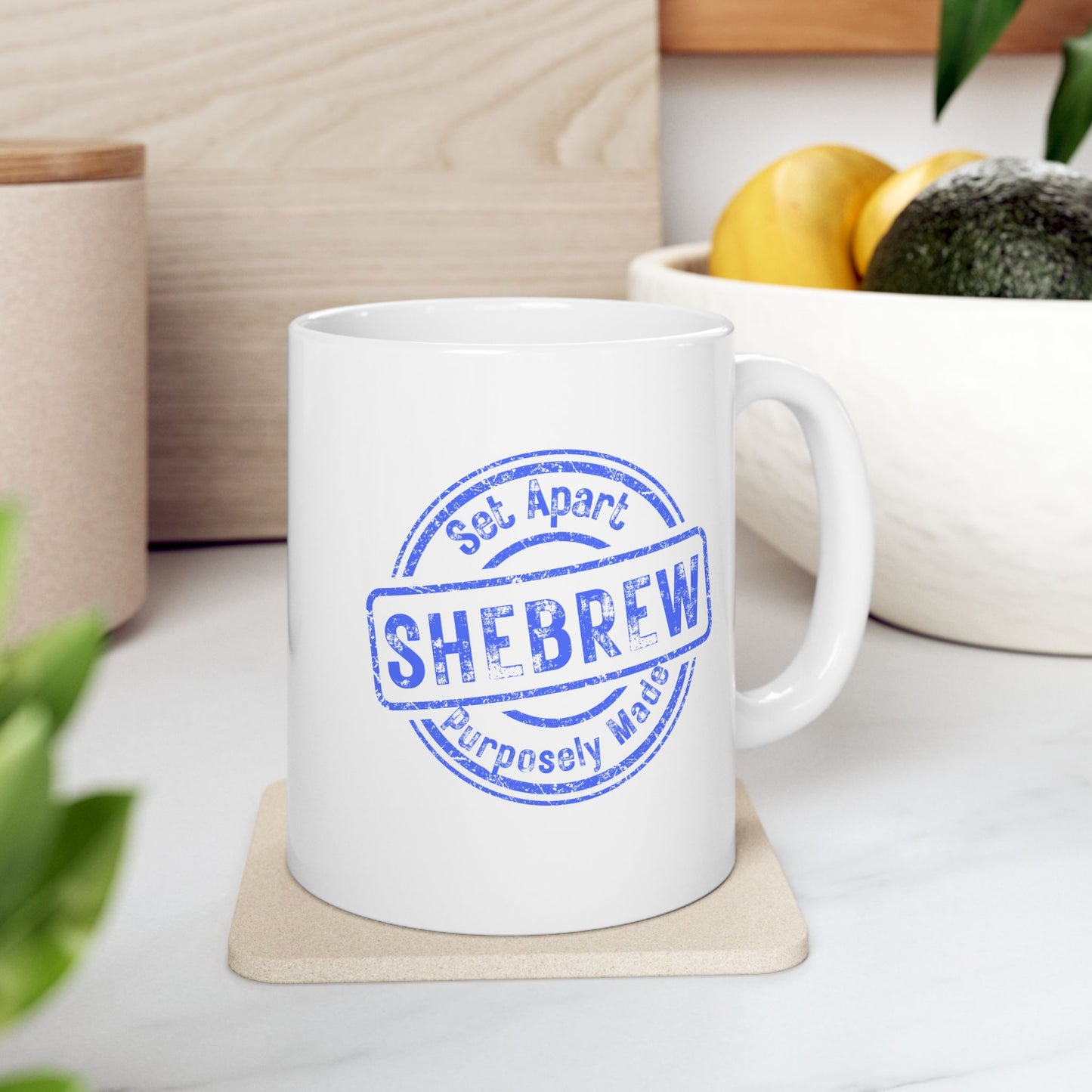 Ceramic Mug - Shebrews Stamp, Perfect for Shabbat and Sharing Faith