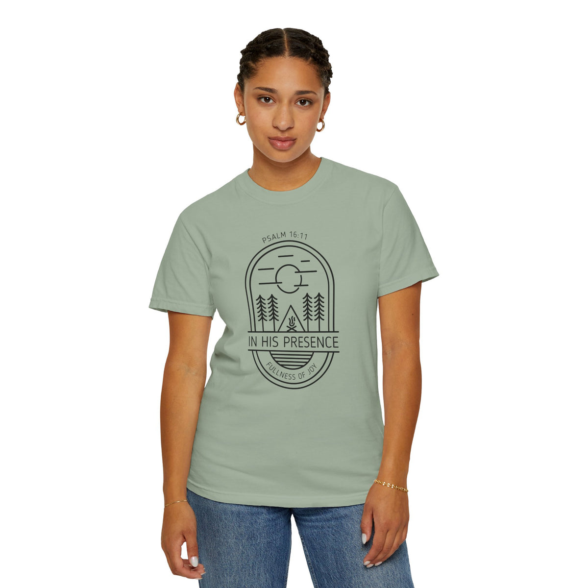 In His Presence T-Shirt — Psalm 16:11 Bible Verse Nature Comfort Colors Cotton Shirt