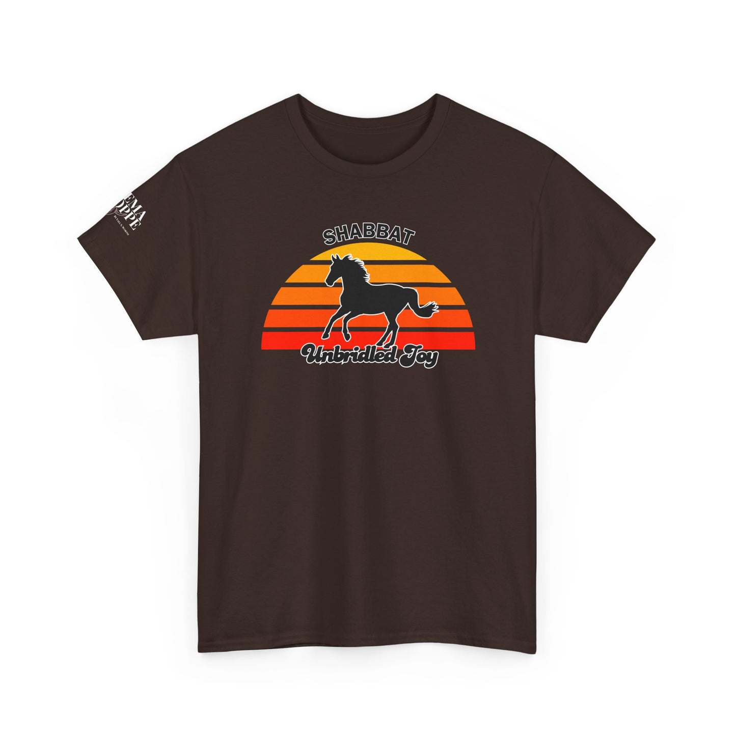 Shabbat Unbridled Joy Tee — Retro Horse Sabbath Sunset T‑Shirt