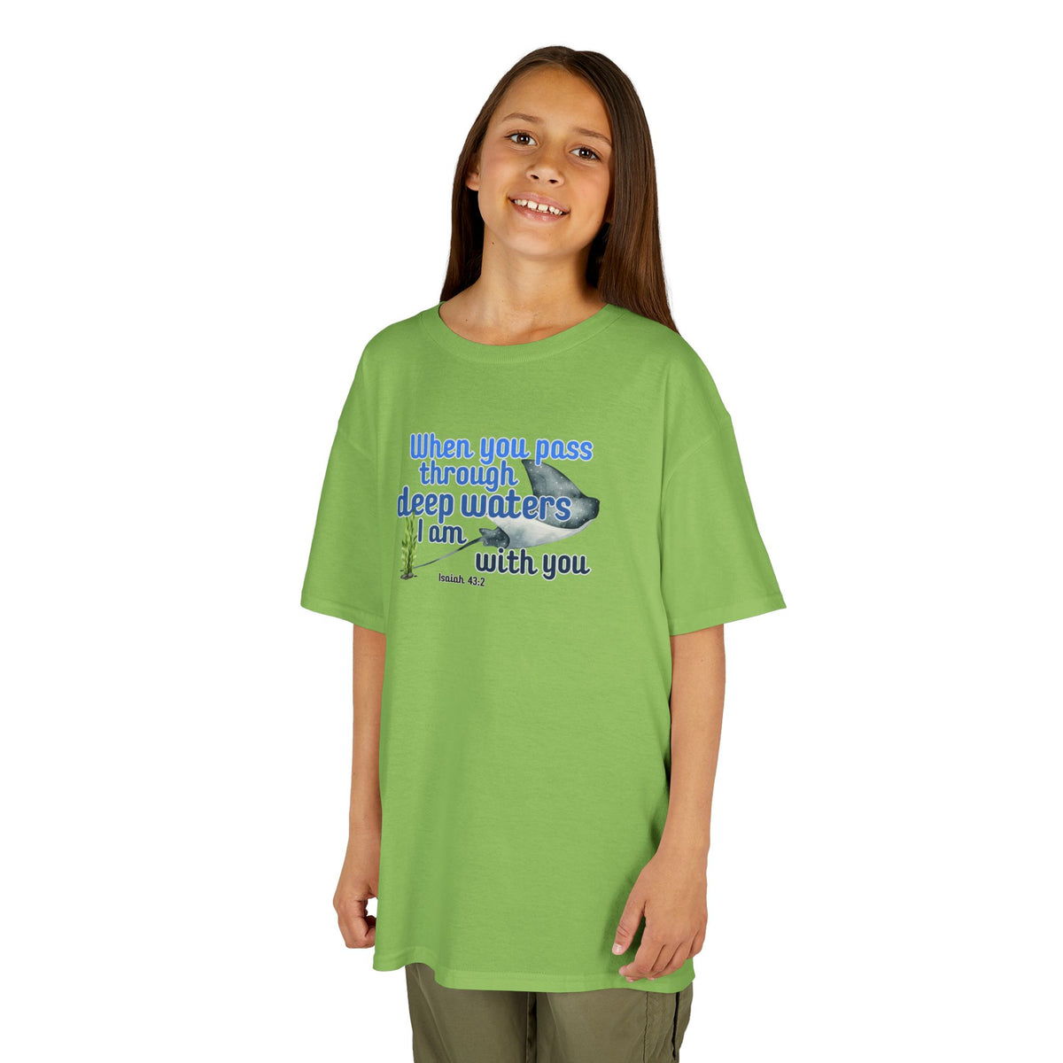 "When you pass through deep waters I am with you" Stingray Bible Verse Shirt Kid's Shirt