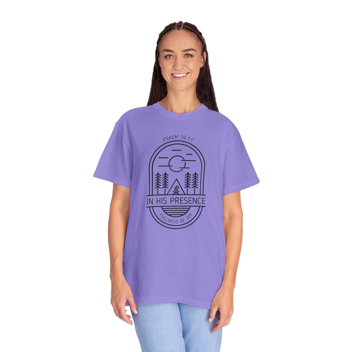 In His Presence T-Shirt — Psalm 16:11 Bible Verse Nature Comfort Colors Cotton Shirt