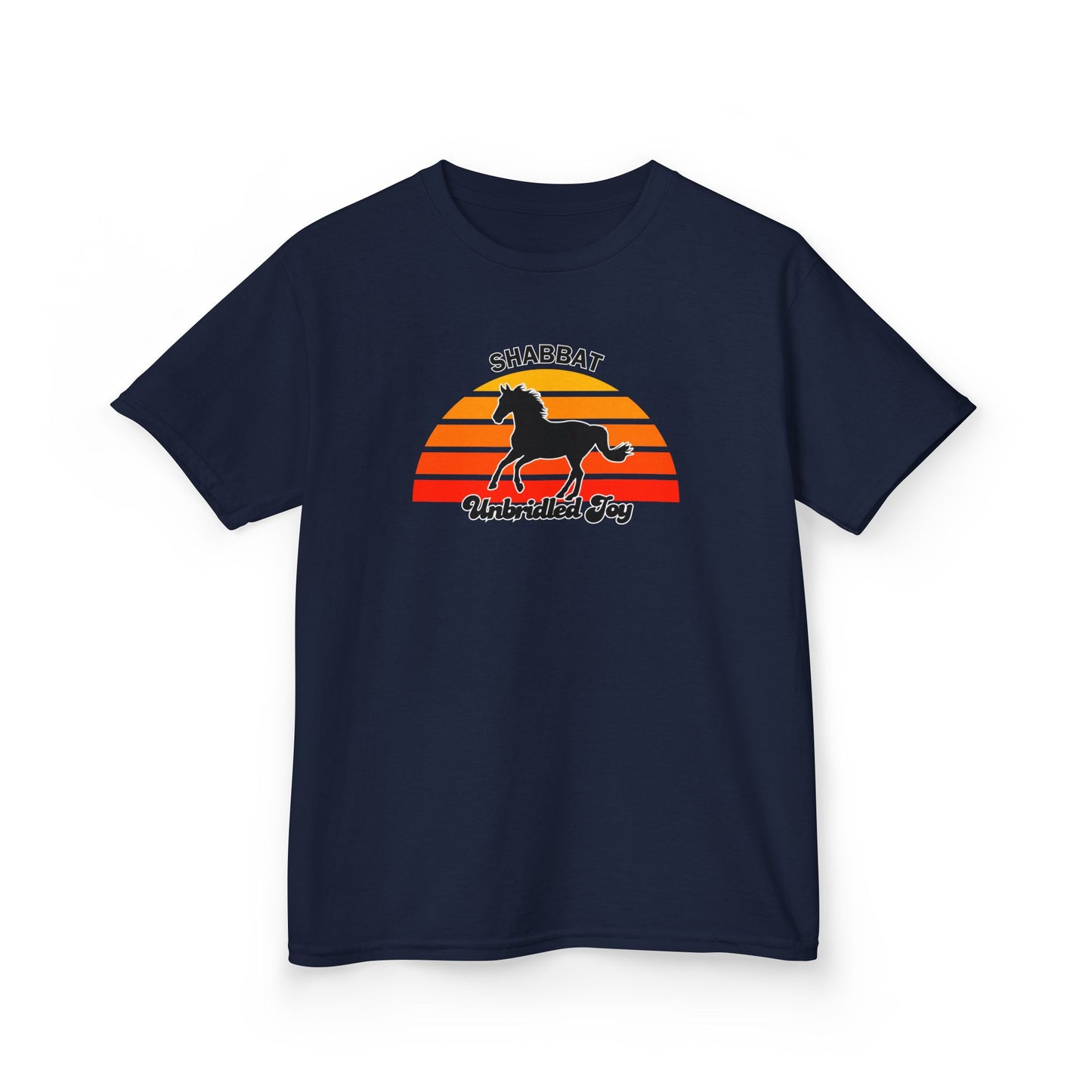 Kids T‑Shirt — 'Shabbat Unbridled Joy' Horse Sunset Graphic