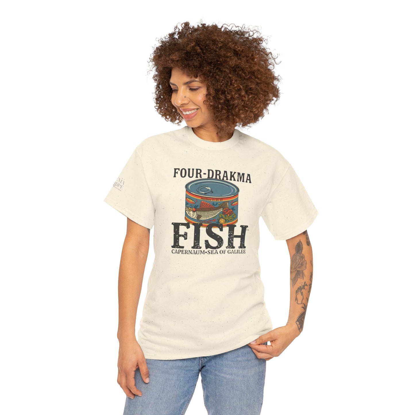 Vintage Four-Drachma Fish Co Matthew 17:24-27 Unisex Tee for Fishermen and Bible Enthusiasts