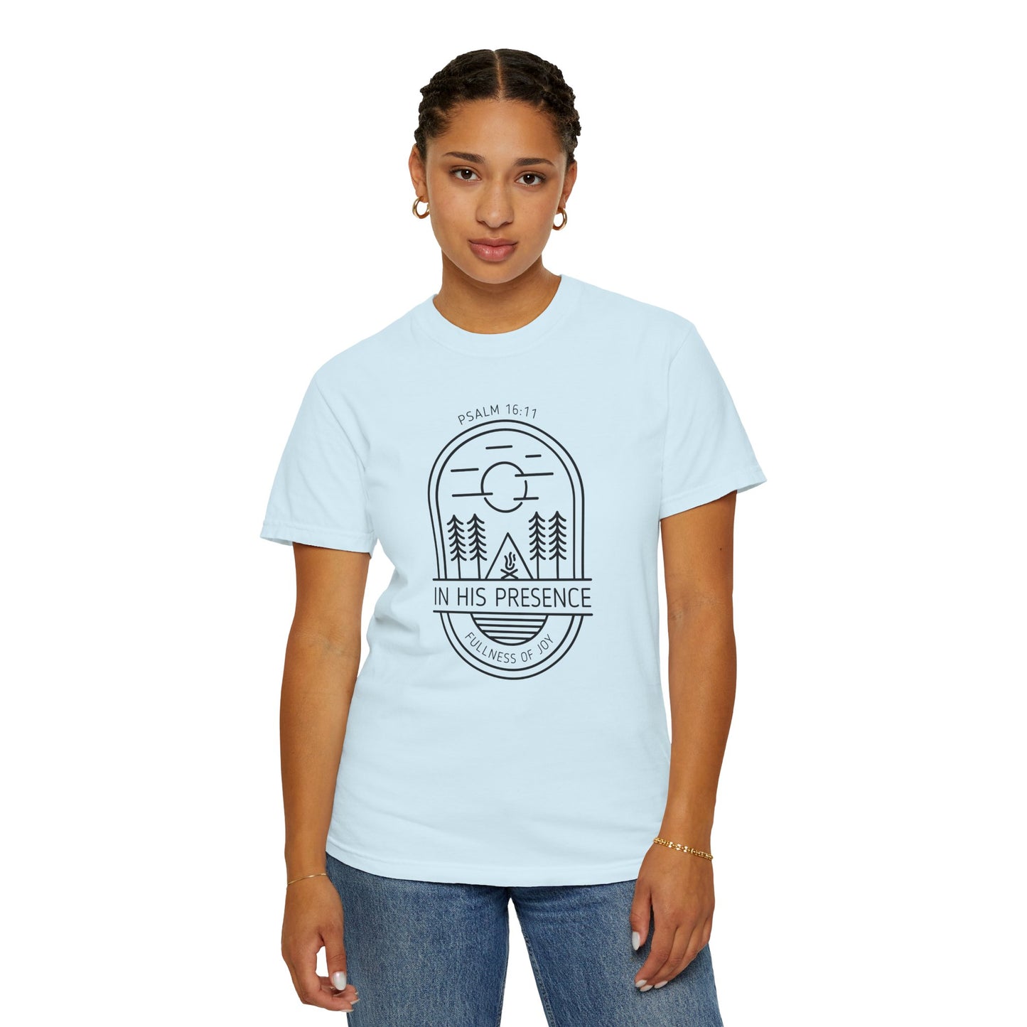 In His Presence T-Shirt — Psalm 16:11 Bible Verse Nature Comfort Colors Cotton Shirt