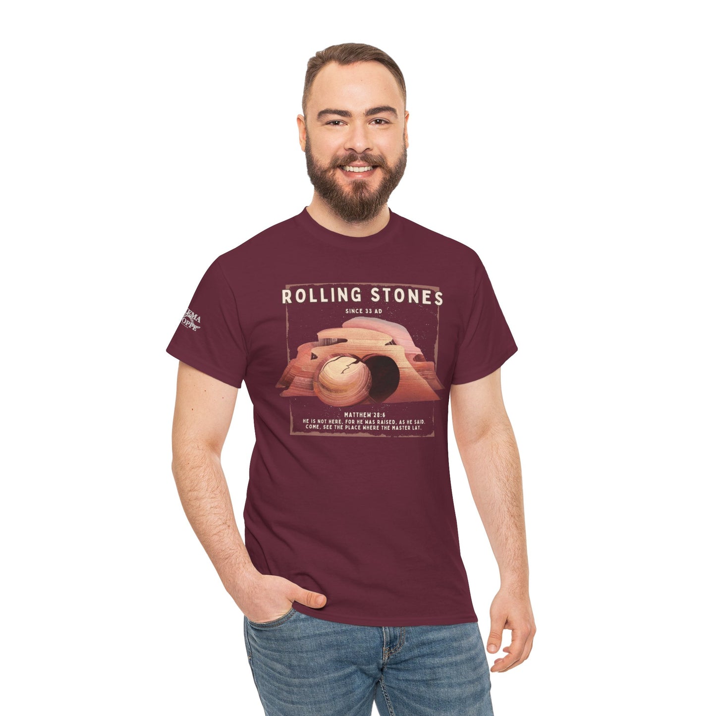 Rolling Stones Since 33 AD Biblical Graphic Tee — "Hebrew Hahas" Vintage Faith Shirt