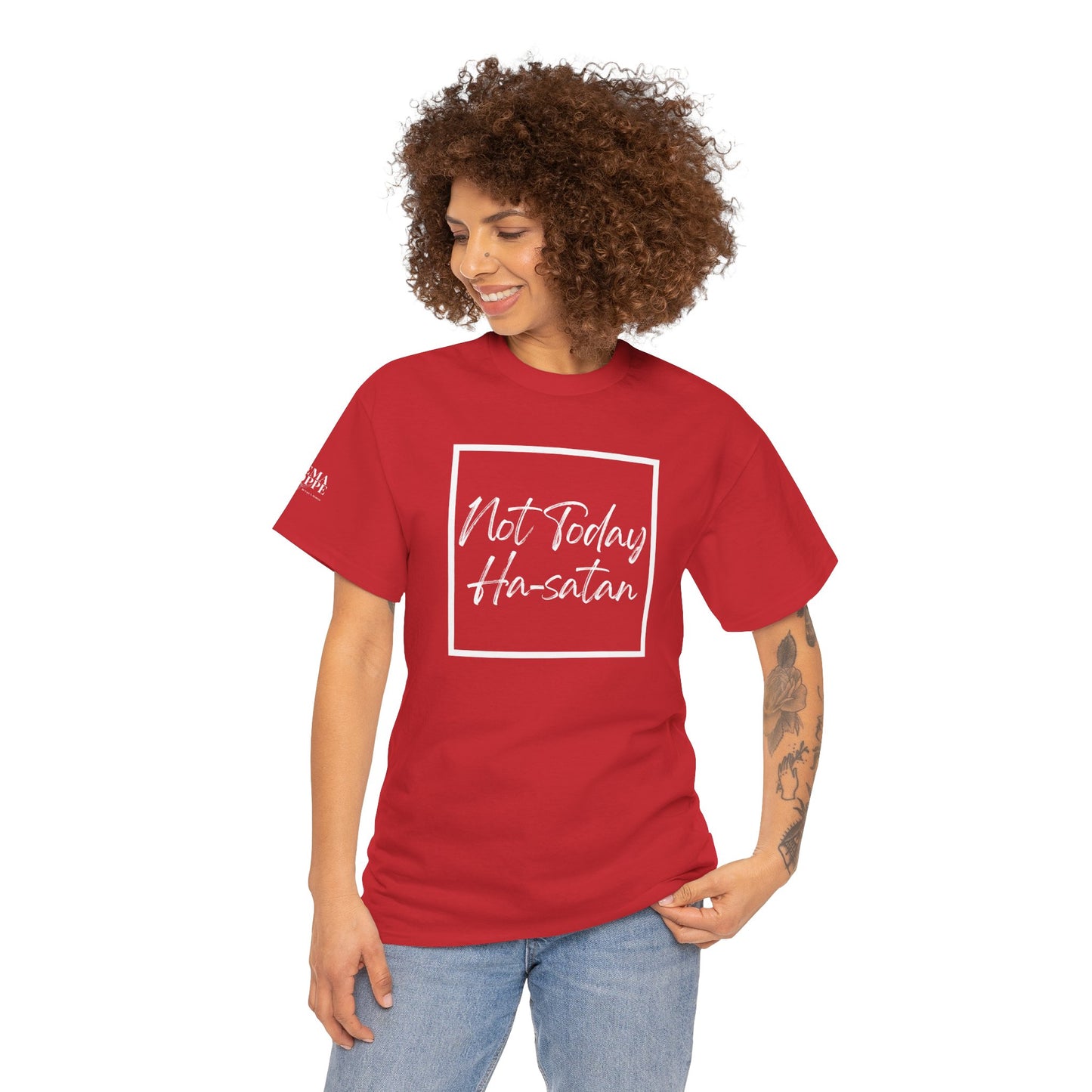 "Not Today Ha-satan" Cotton Tee Minimal Script Graphic Tee