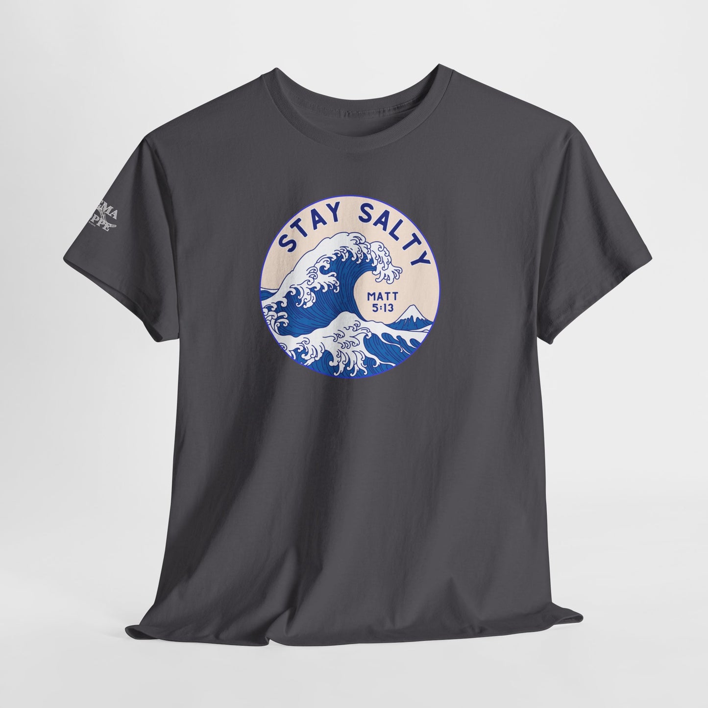 Stay Salty Surf T-Shirt — Coastal Wave Graphic with Matthew 5:13 (Hokusai-Inspired)