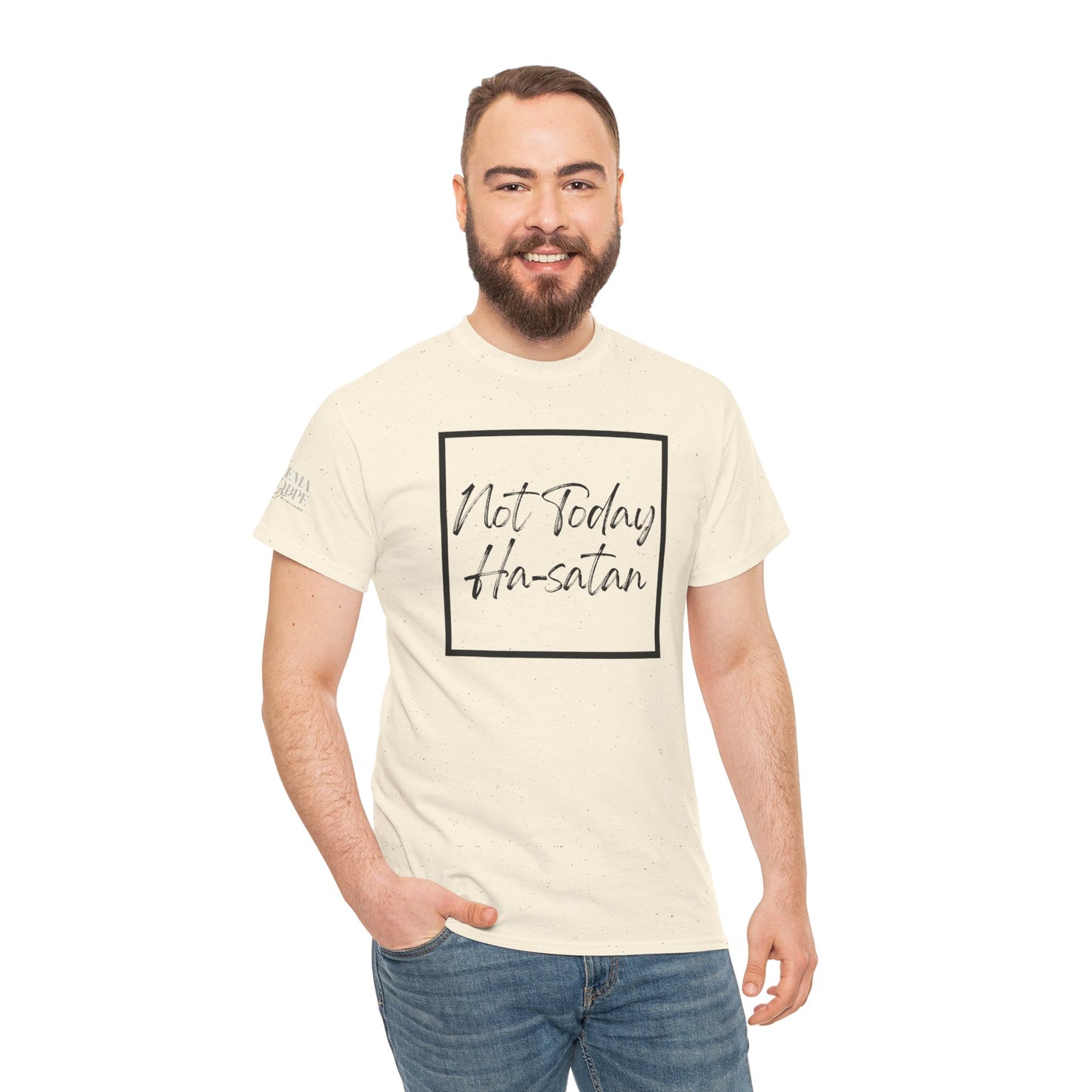 "Not Today Ha-satan" Cotton Tee Minimal Script Graphic Tee