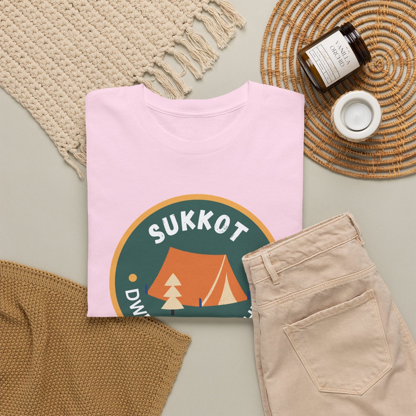 Sukkot Camping Tee — “Dwell With Yeshua” Biblical Feast T‑Shirt