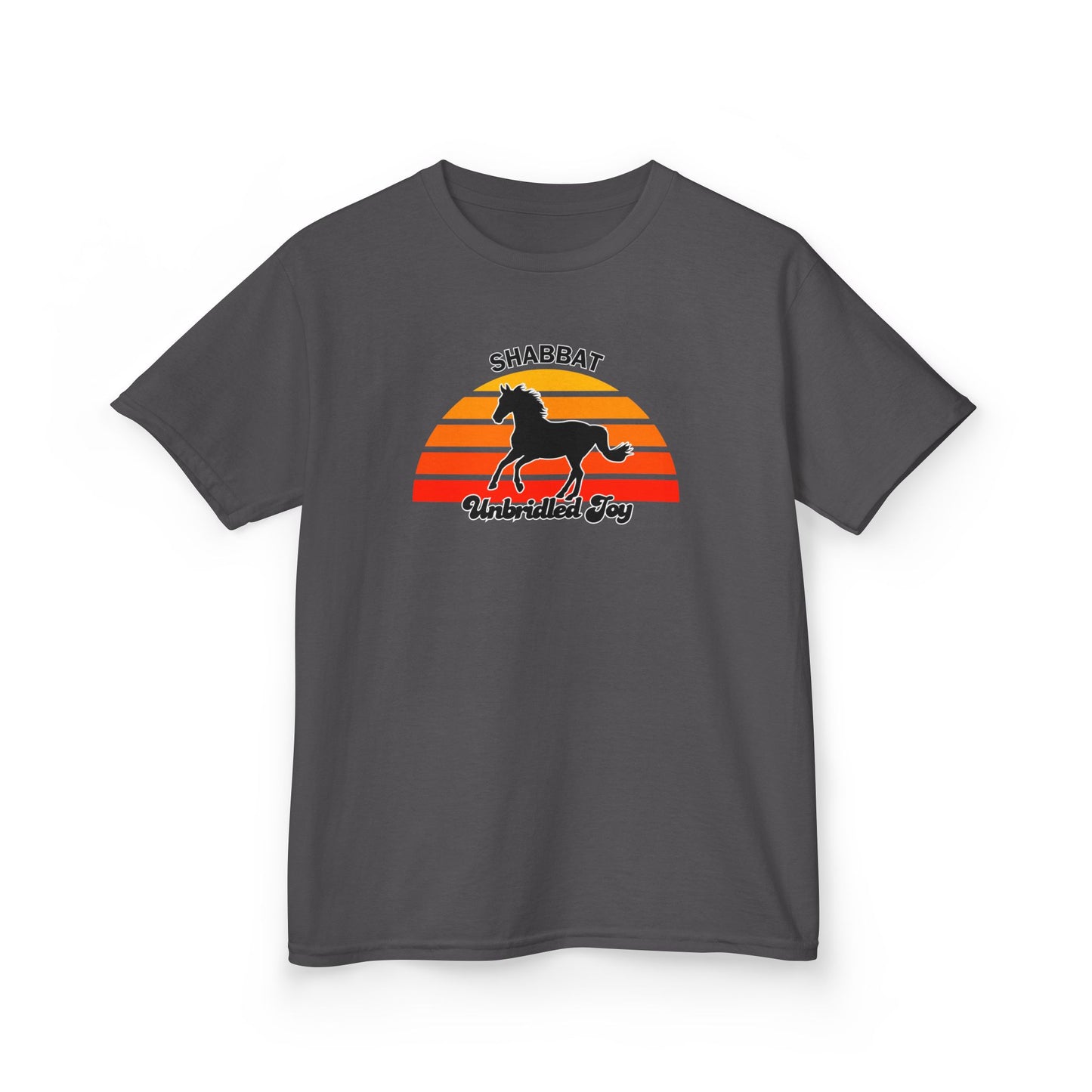 Kids T‑Shirt — 'Shabbat Unbridled Joy' Horse Sunset Graphic