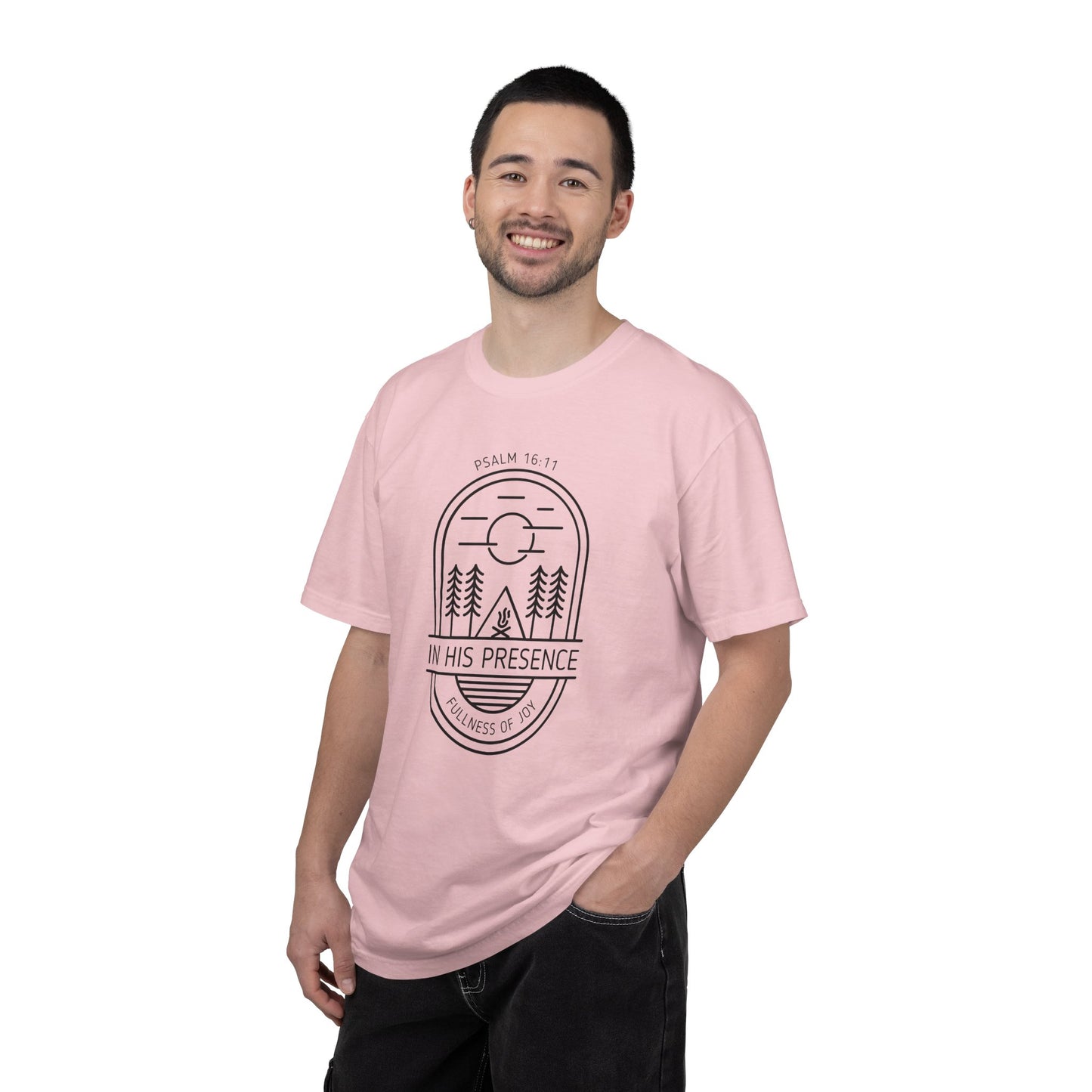 In His Presence T-Shirt — Psalm 16:11 Bible Verse Nature Comfort Colors Cotton Shirt