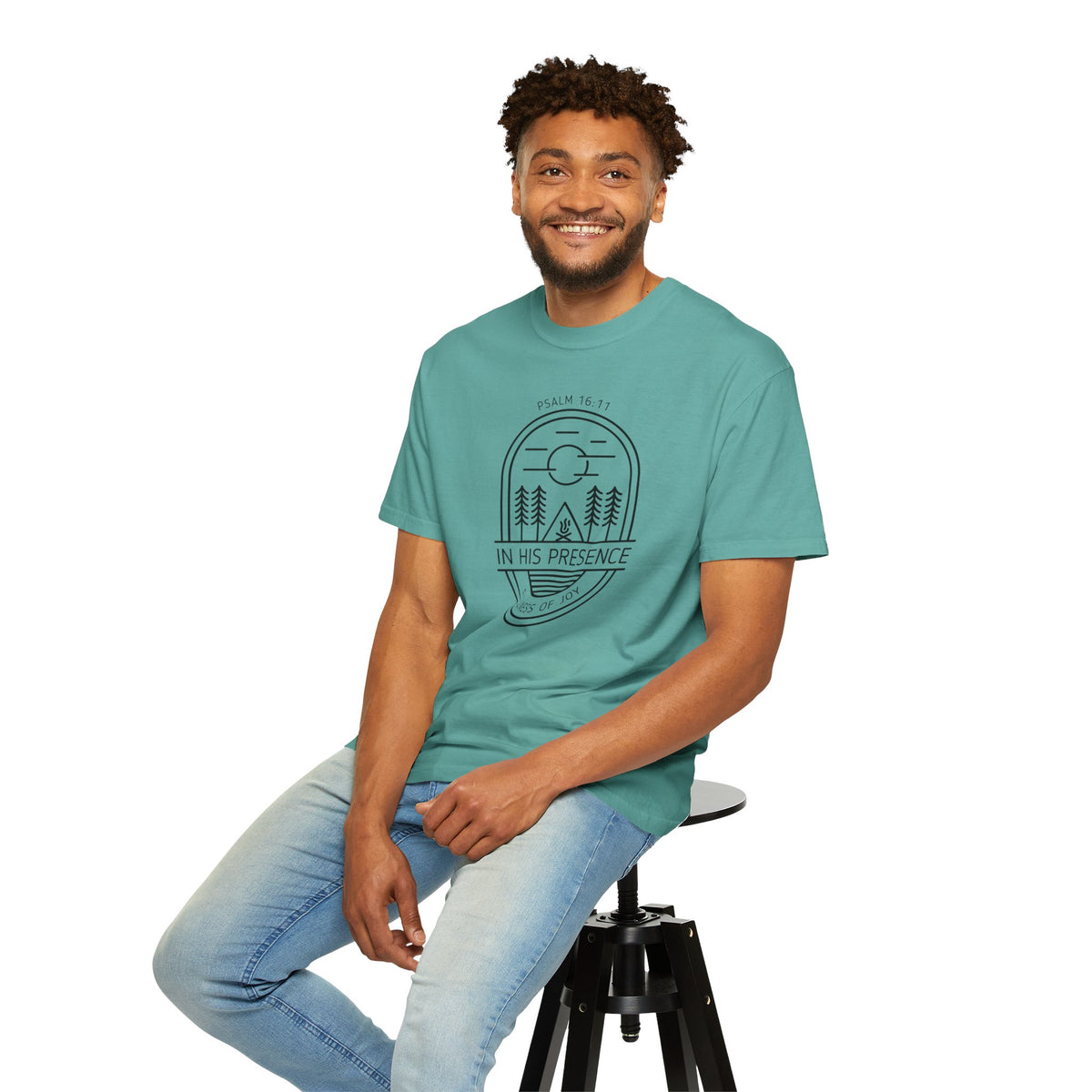 In His Presence T-Shirt — Psalm 16:11 Bible Verse Nature Comfort Colors Cotton Shirt