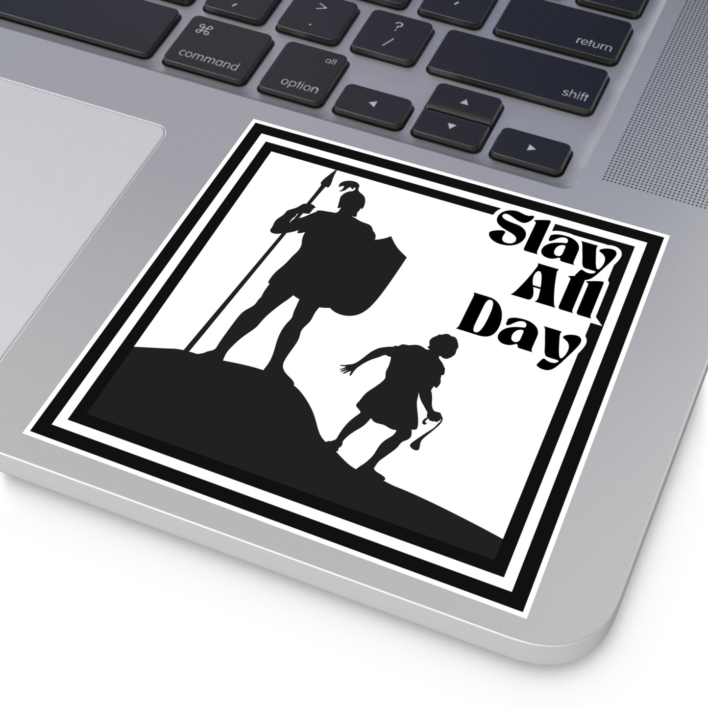 Indoor Outdoor Square Stickers - Slay All Day - Motivational Decor, Warrior, David and Goliath, Gen Z, Gen A, Bible,  Faith