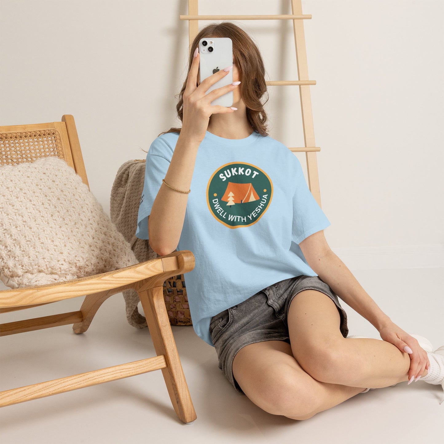 Sukkot Camping Tee — “Dwell With Yeshua” Biblical Feast T‑Shirt