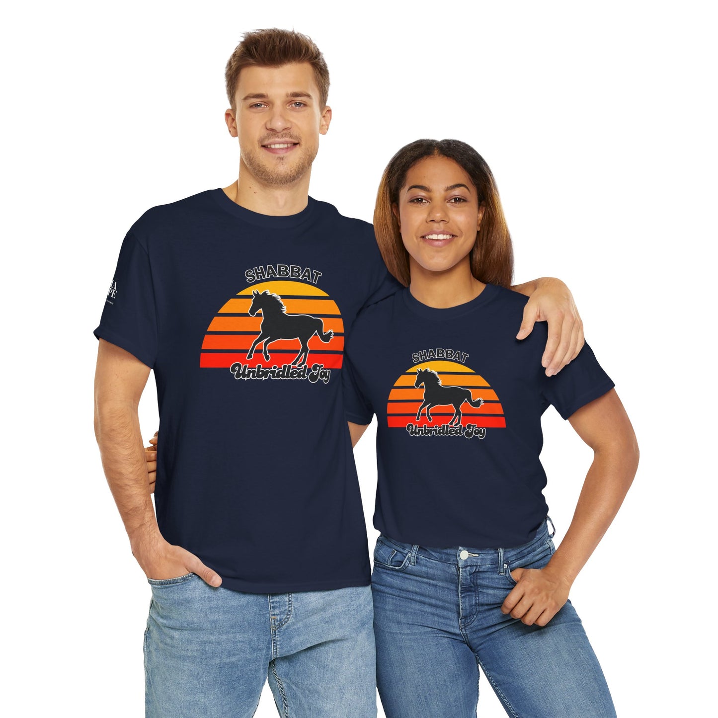 Shabbat Unbridled Joy Tee — Retro Horse Sabbath Sunset T‑Shirt