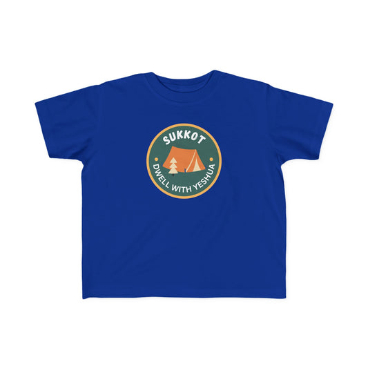 Sukkot Toddler Tee — “Dwell with Yeshua” Camping Badge (Canada)