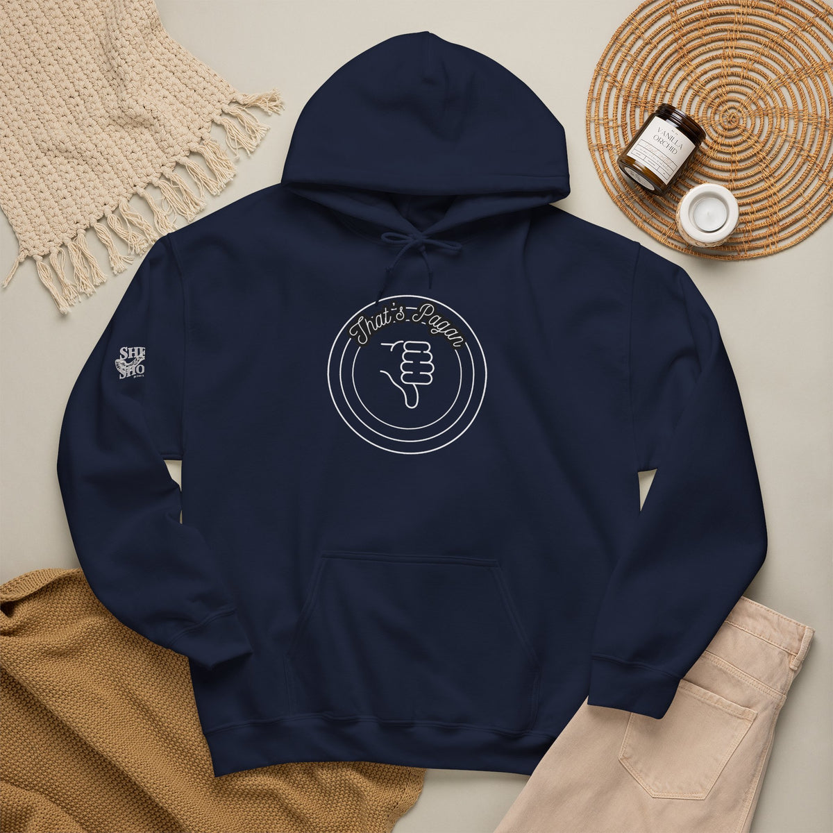 Thar's Pagan Thumbs Down Circle Hoodie — Retro Grunge Anti-Approval Graphic Sweatshirt