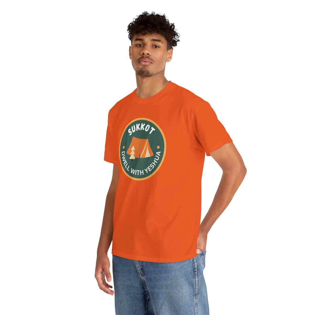 Sukkot Camping Tee — “Dwell With Yeshua” Biblical Feast T‑Shirt