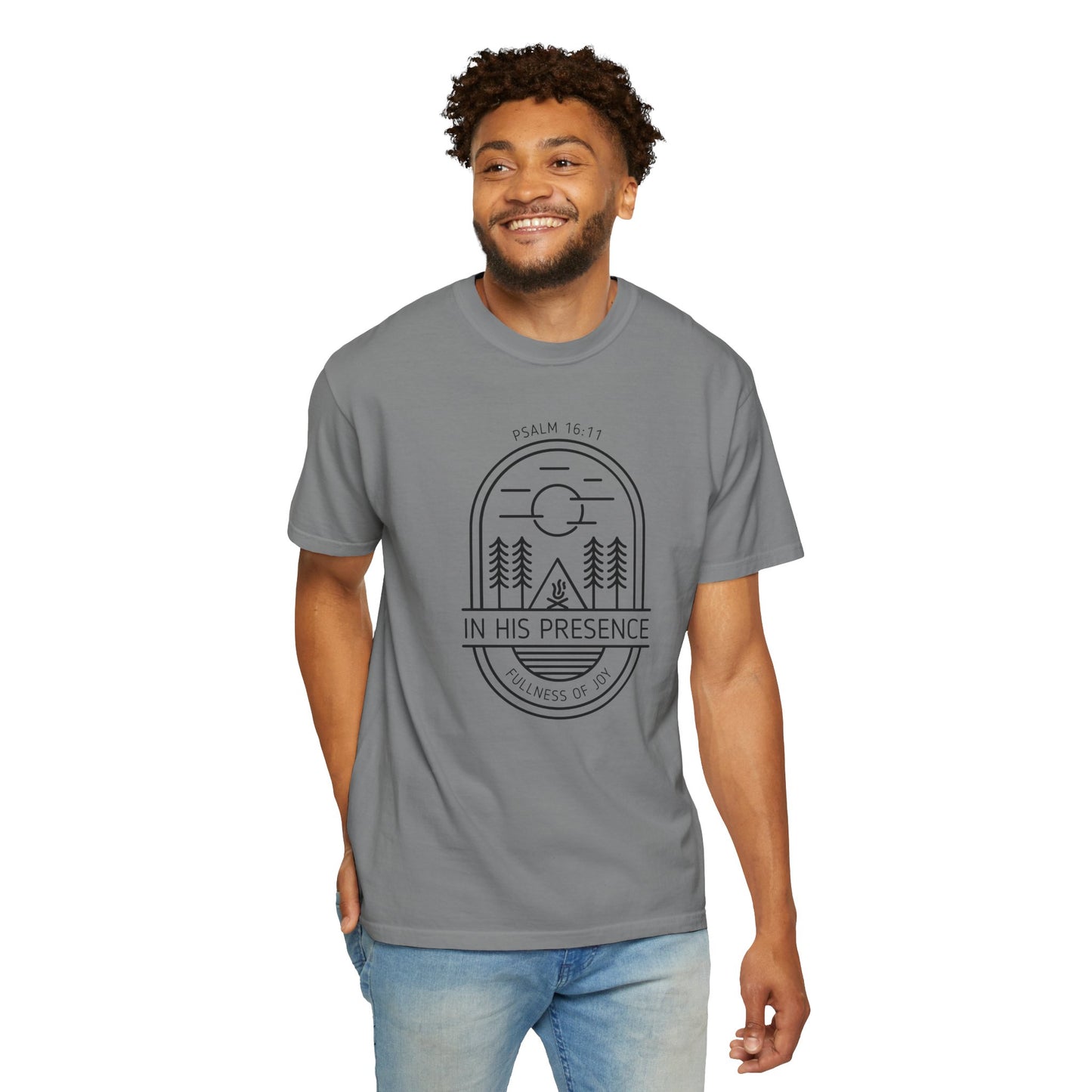In His Presence T-Shirt — Psalm 16:11 Bible Verse Nature Comfort Colors Cotton Shirt