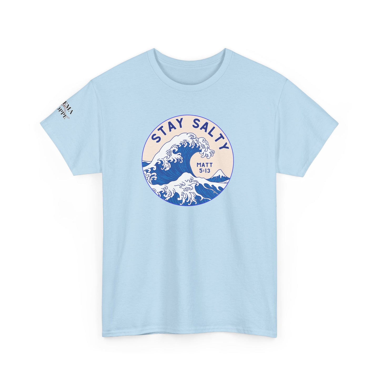 Stay Salty Surf T-Shirt — Coastal Wave Graphic with Matthew 5:13 (Hokusai-Inspired)