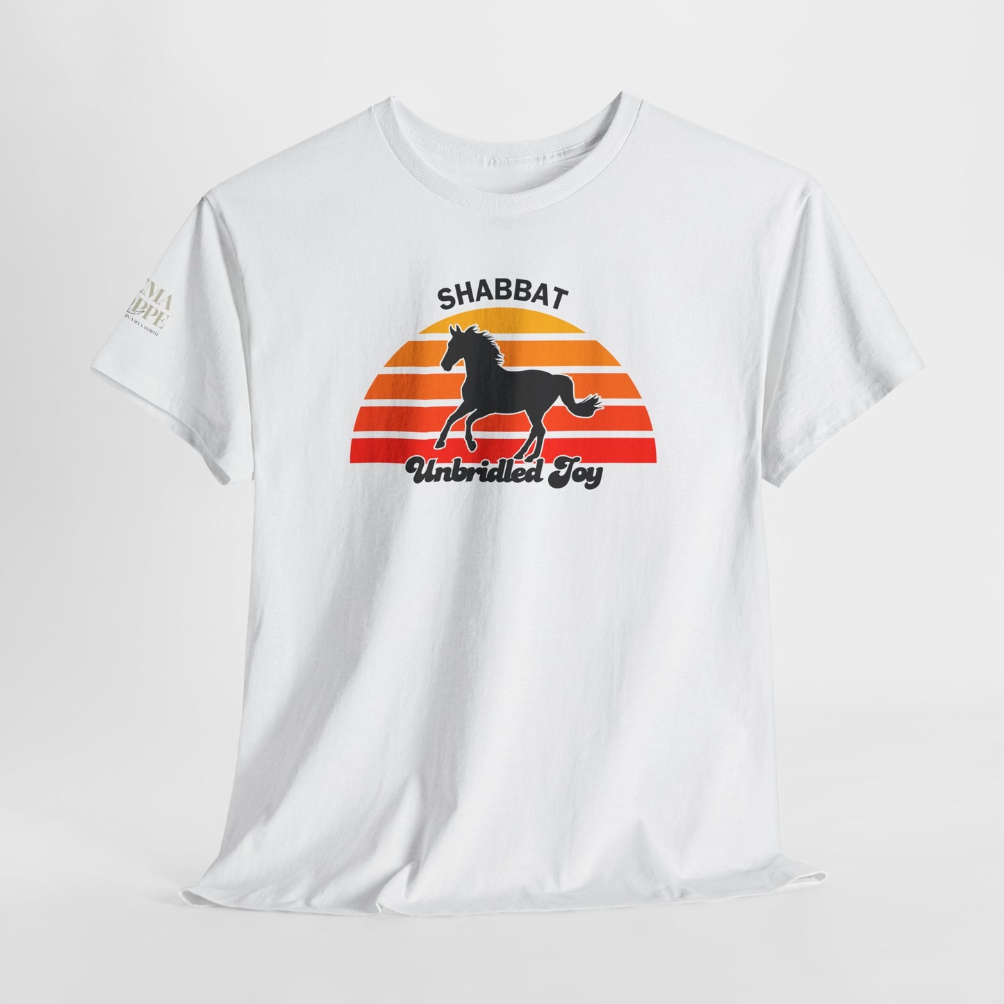 Shabbat Unbridled Joy Tee — Retro Horse Sabbath Sunset T‑Shirt