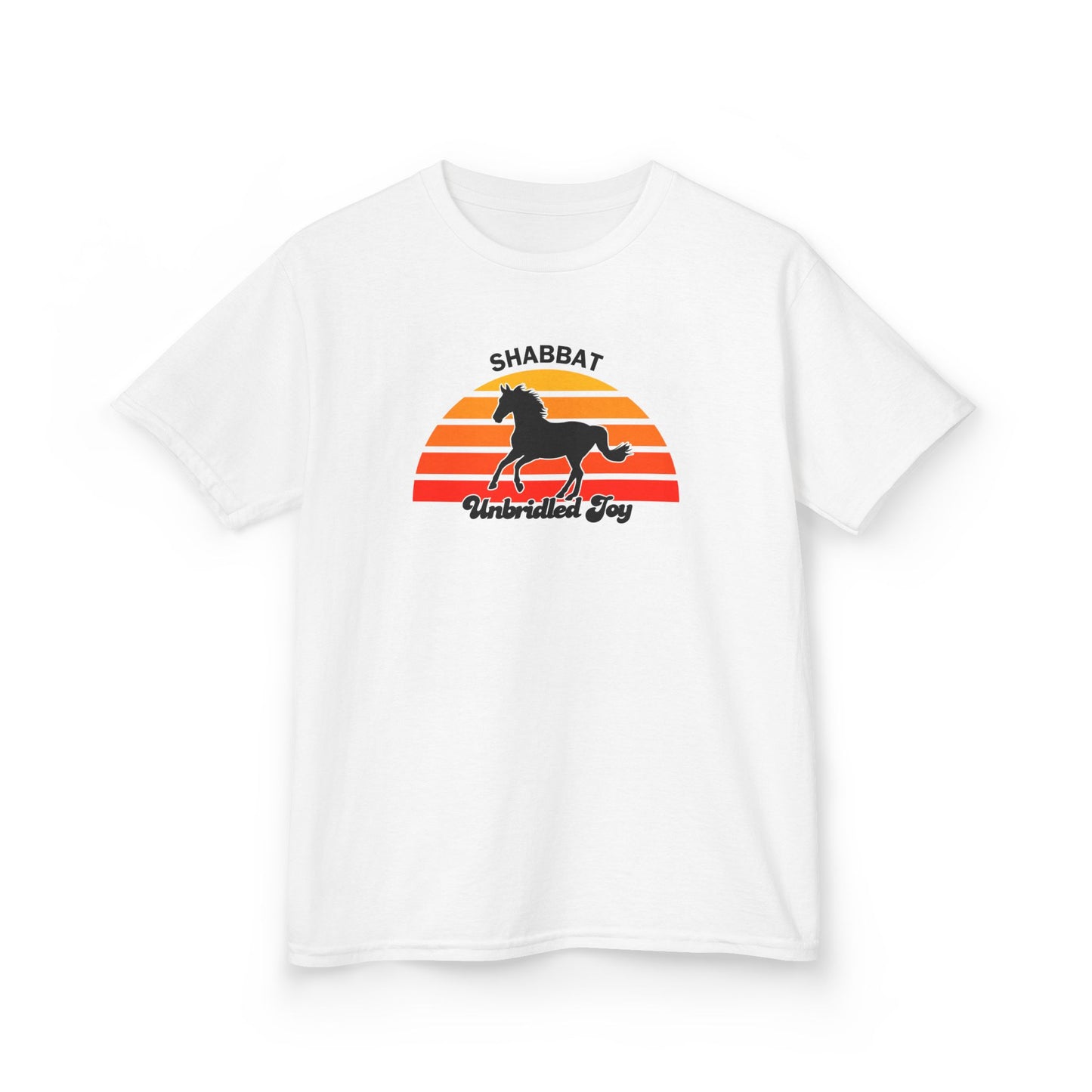 Kids T‑Shirt — 'Shabbat Unbridled Joy' Horse Sunset Graphic
