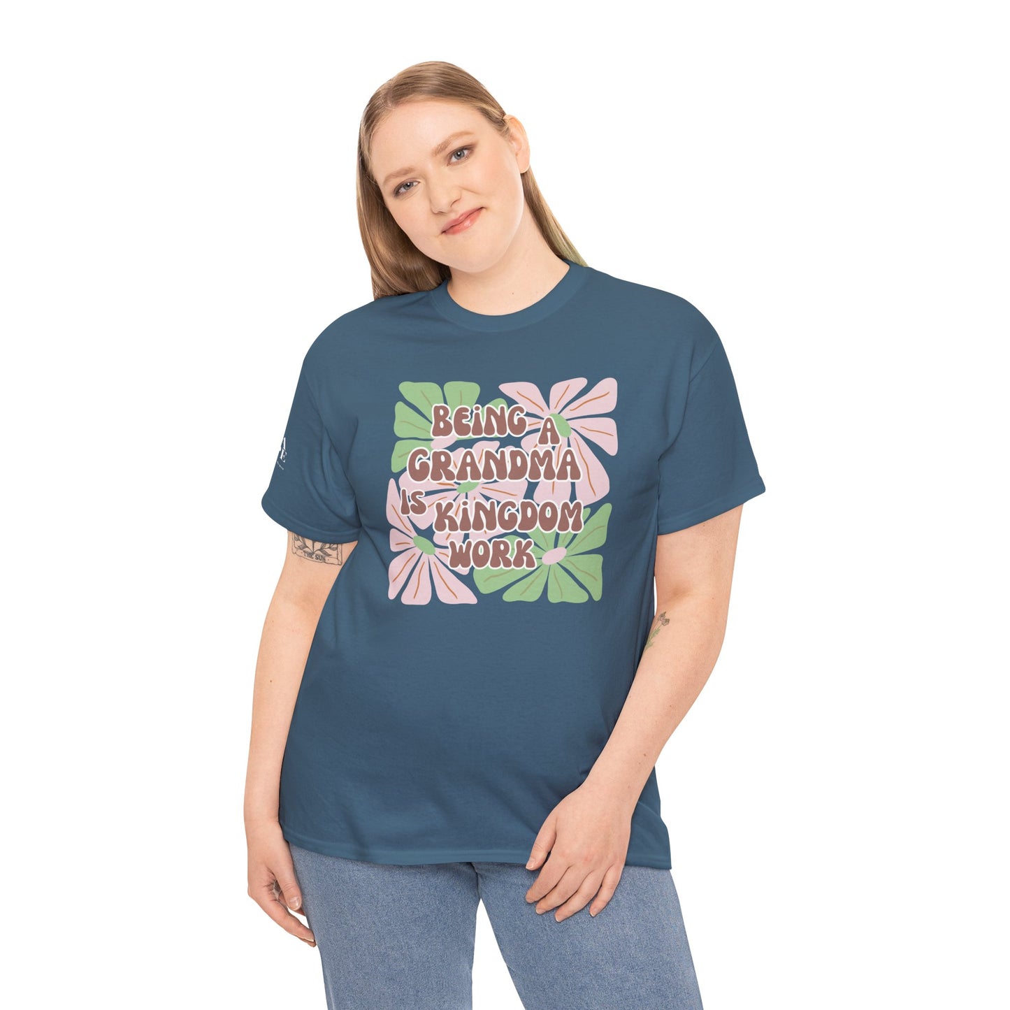 Being A Grandma Is Kingdom Work T-Shirt — Floral Retro Grandmother Appreciation Gift