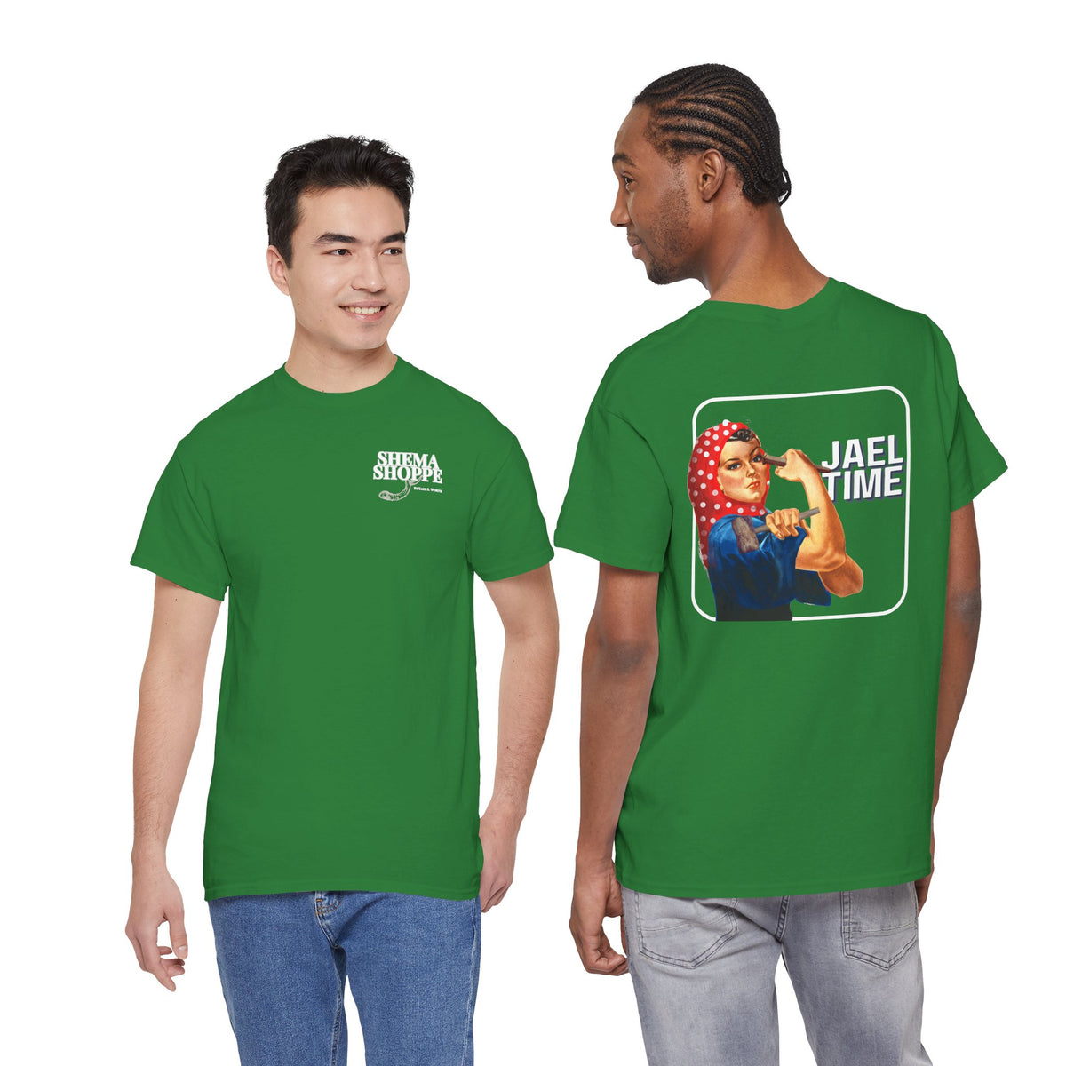 'Jael Time' Humorous Bible Story T-Shirt with Tent Peg and Hammer Design Cotton Tee